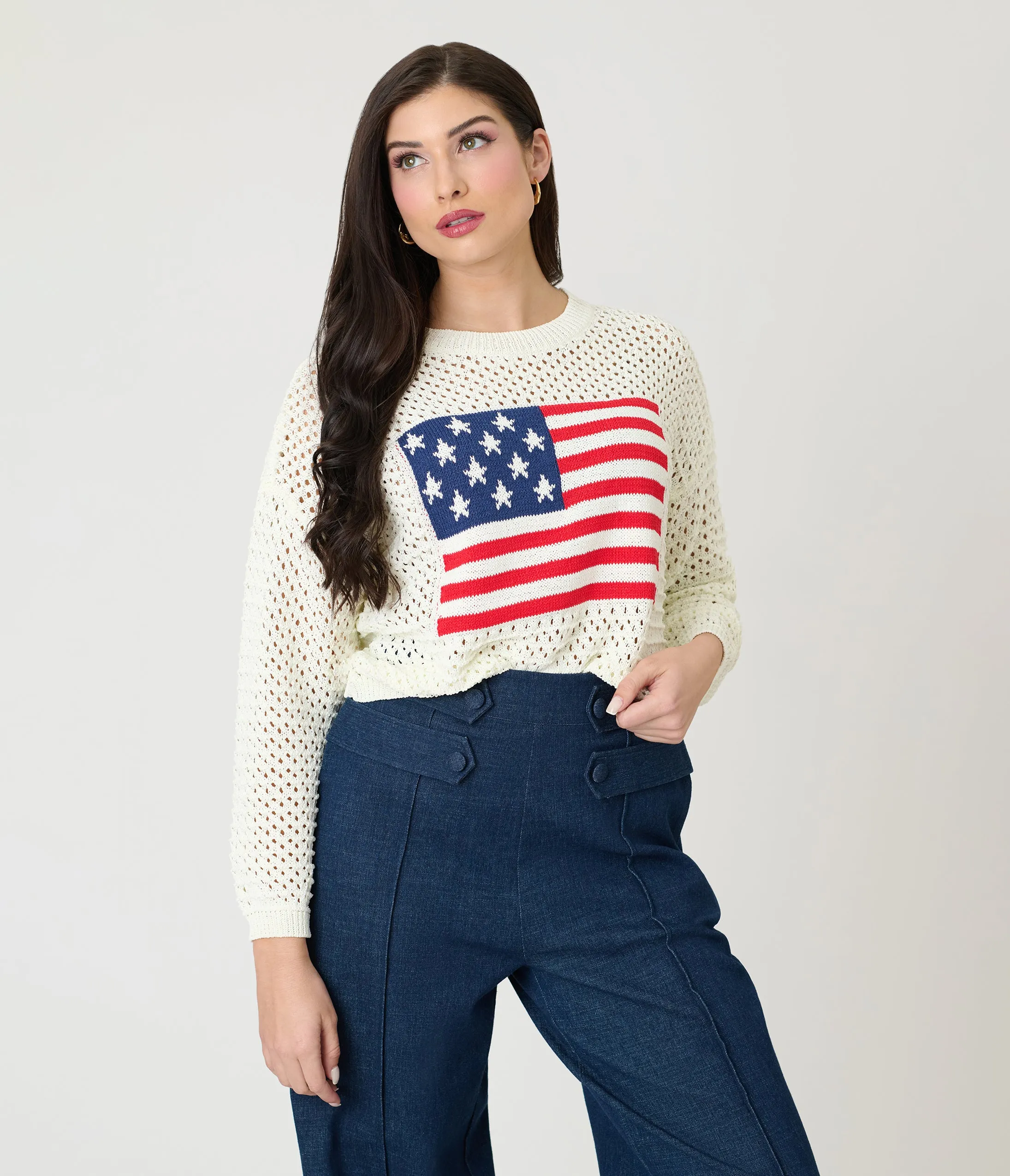 Old American Flag Crocheted Sweater sold by Unique Vintage