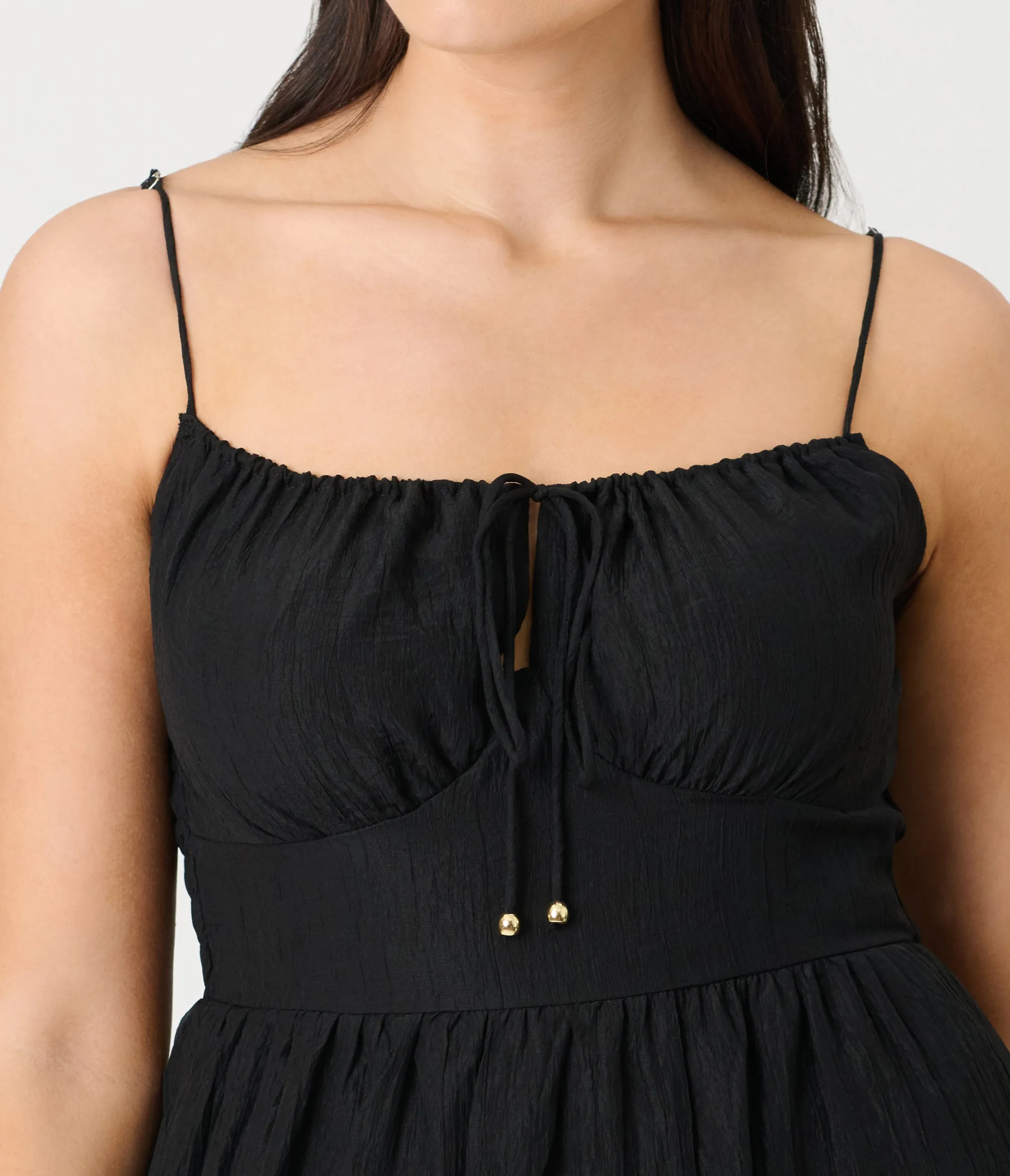 Black Smocked Tiered Maxi Dress sold by Unique Vintage product image thumbnail 5