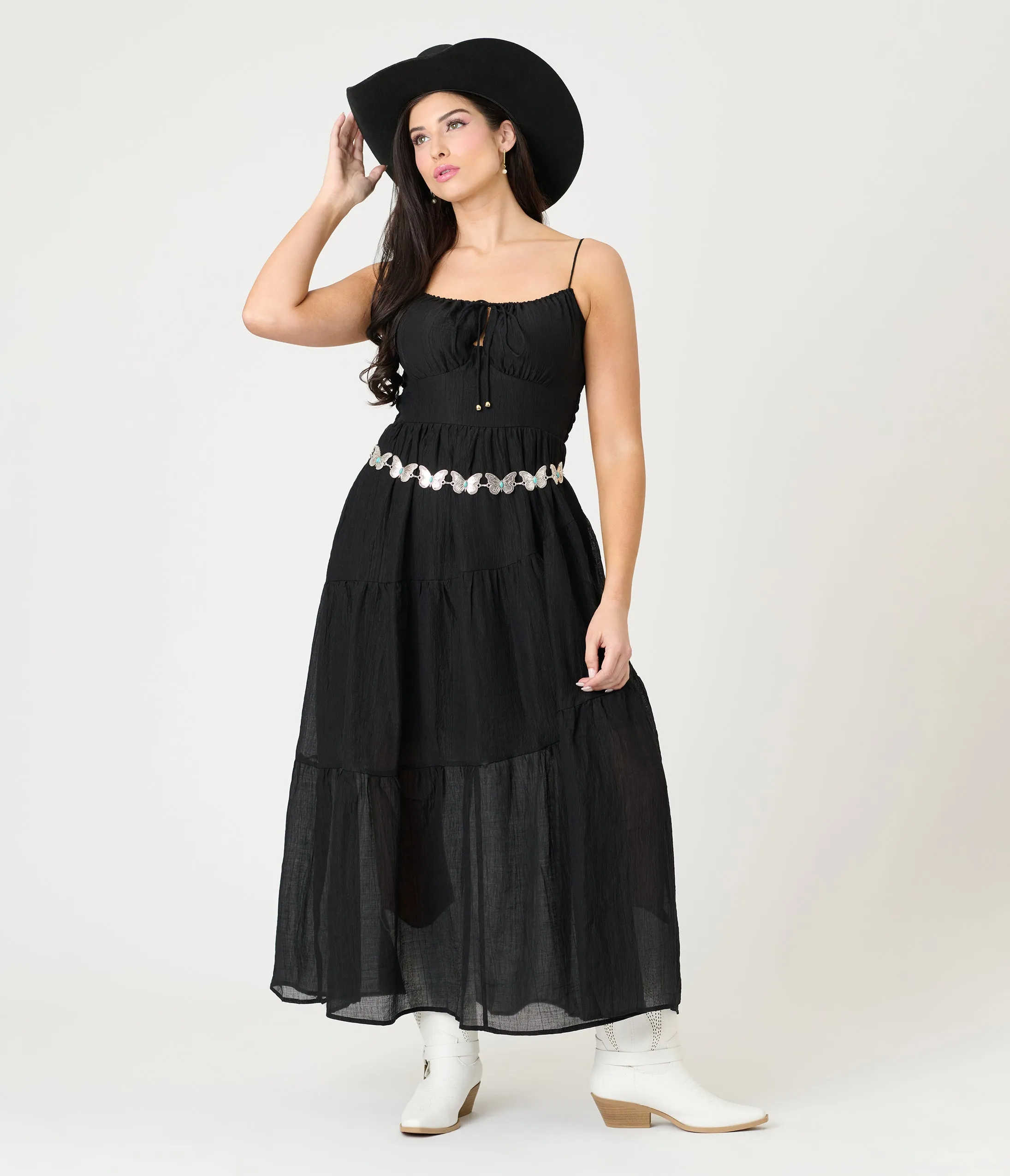 Black Smocked Tiered Maxi Dress sold by Unique Vintage product image thumbnail 3