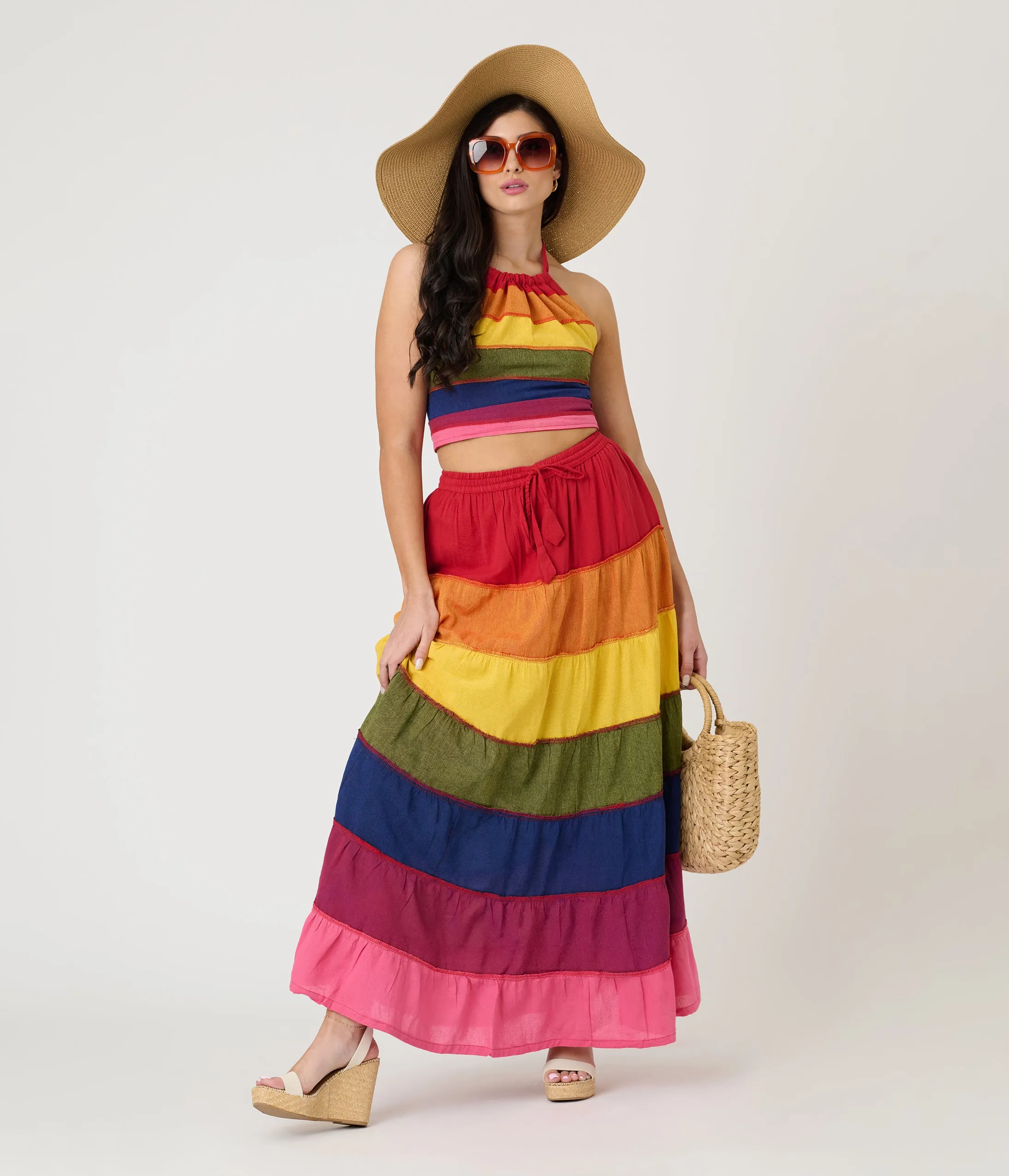 Rainbow Stripe Flowy Top & Skirt Set sold by Unique Vintage product image thumbnail 3