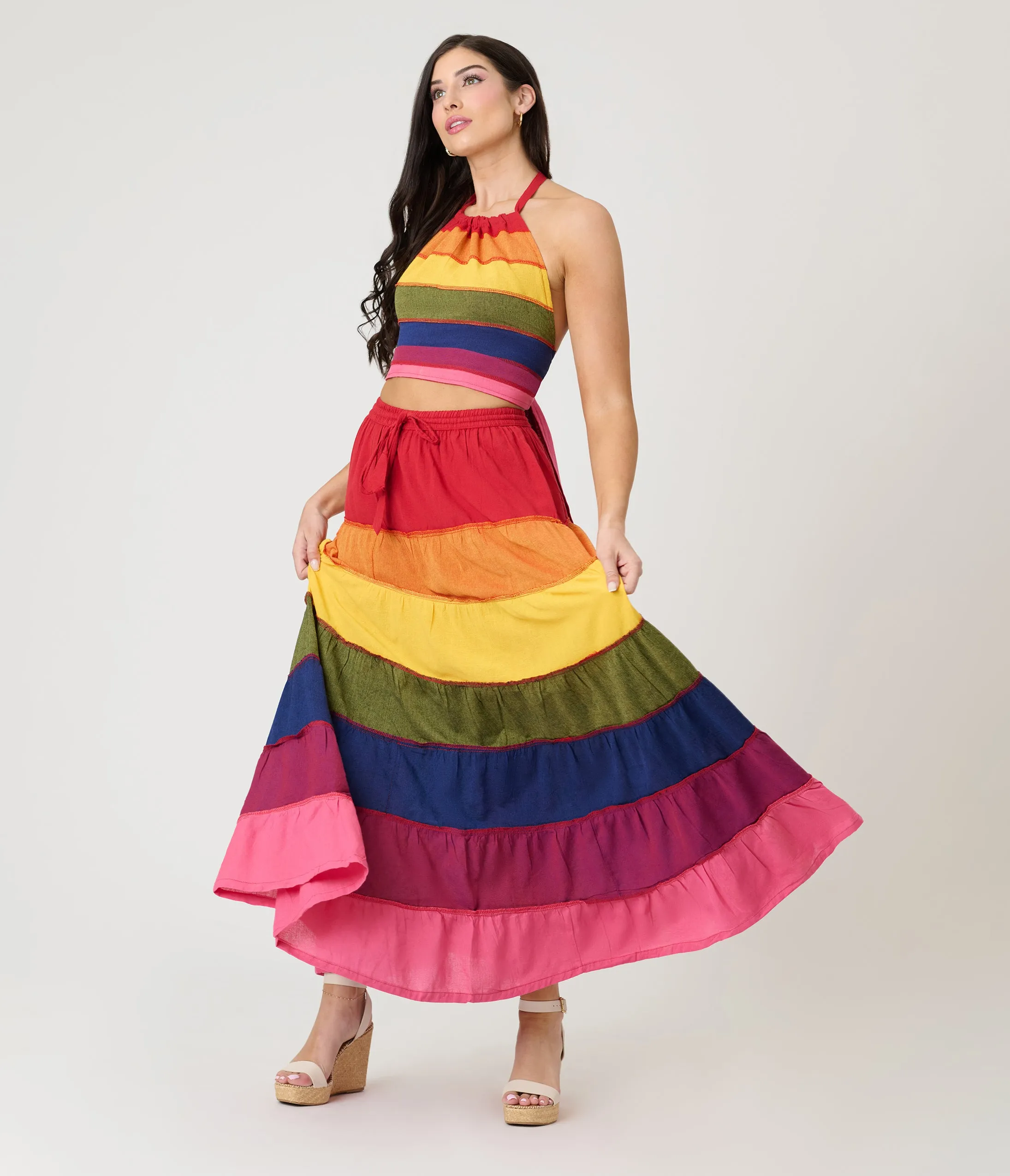 Rainbow Stripe Flowy Top & Skirt Set sold by Unique Vintage product image thumbnail 4