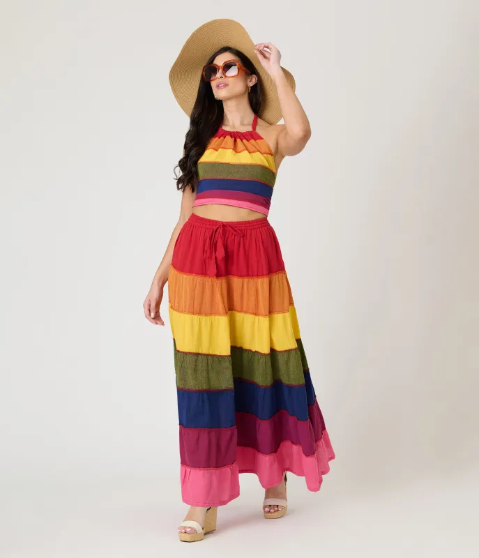 Rainbow Stripe Flowy Top & Skirt Set sold by Unique Vintage