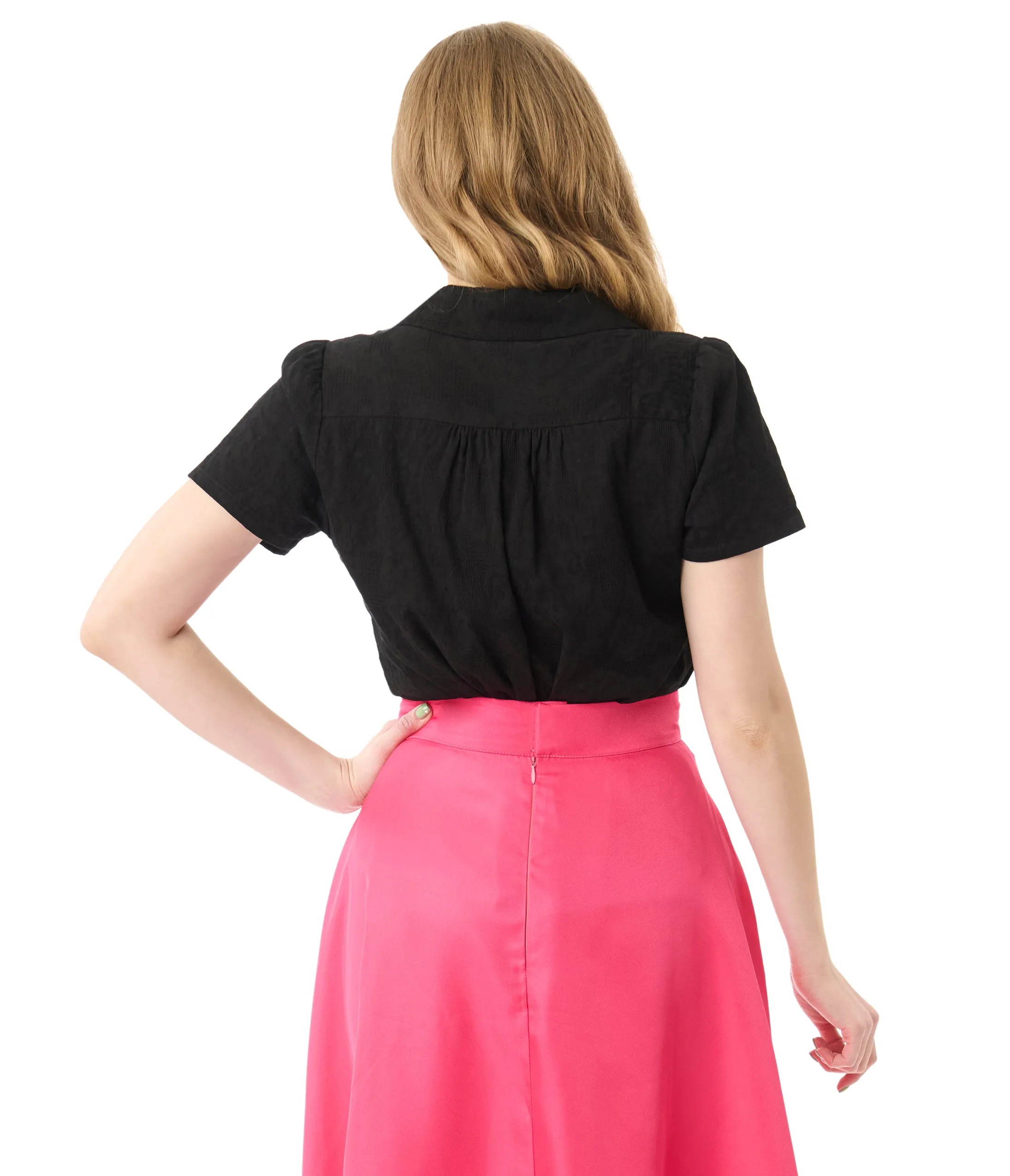 Unique Vintage Black Jacquard Notched Collar Blouse sold by Unique Vintage product image thumbnail 3