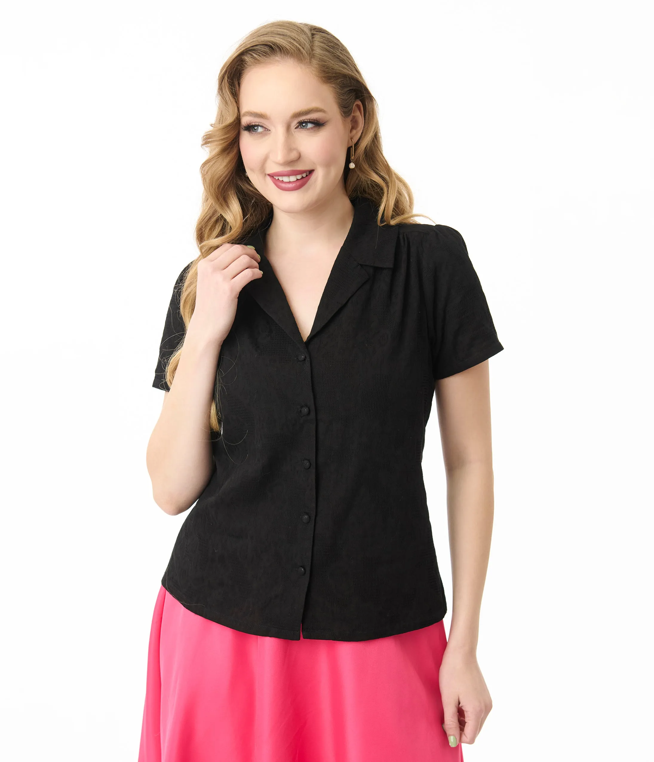 Unique Vintage Black Jacquard Notched Collar Blouse sold by Unique Vintage product image thumbnail 4