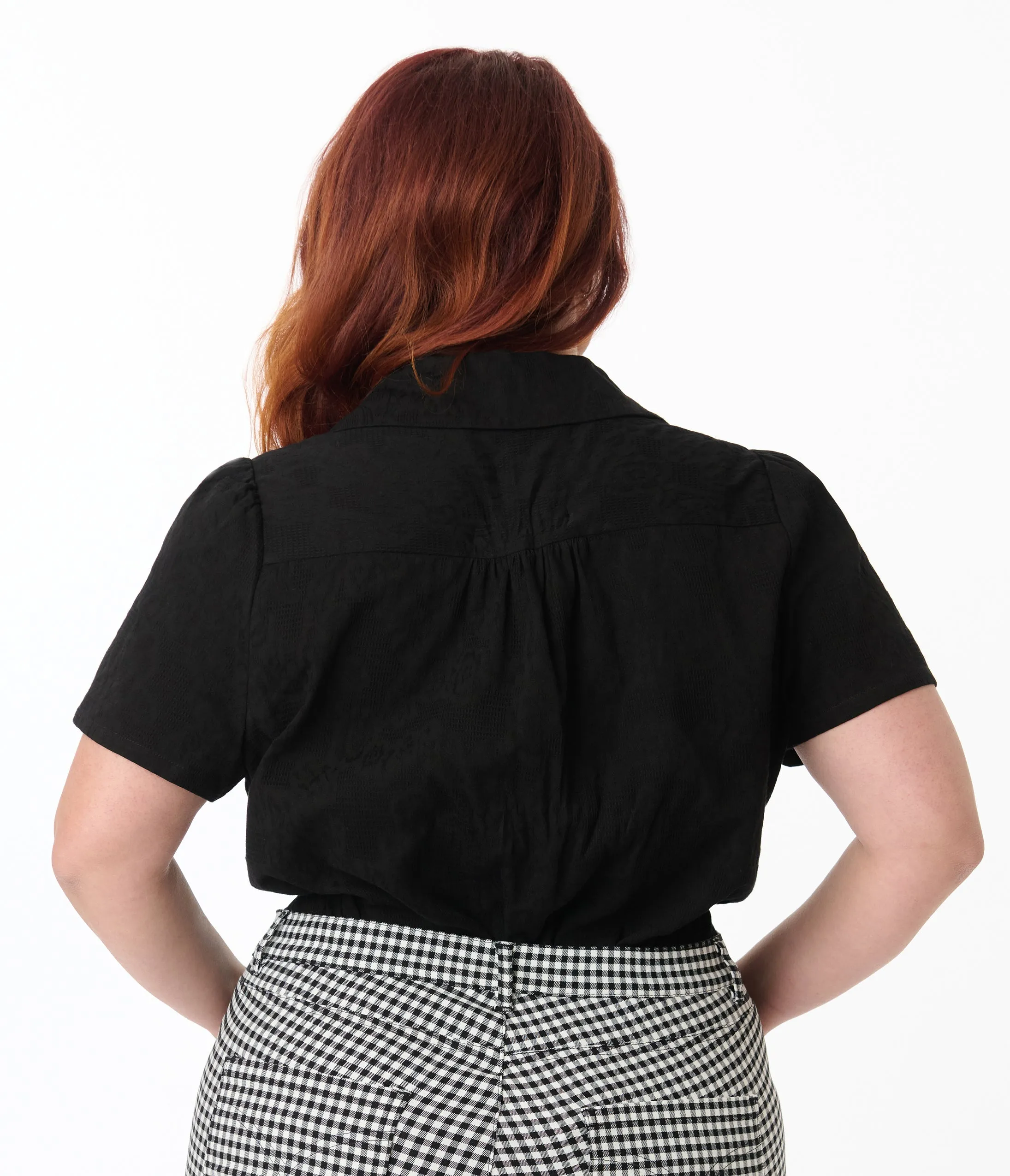 Unique Vintage Plus Size Black Jacquard Notched Collar Blouse sold by Unique Vintage product image thumbnail 3