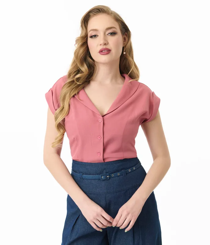 Unique Vintage Dark Rose Twill Sleeveless Blouse sold by Unique Vintage