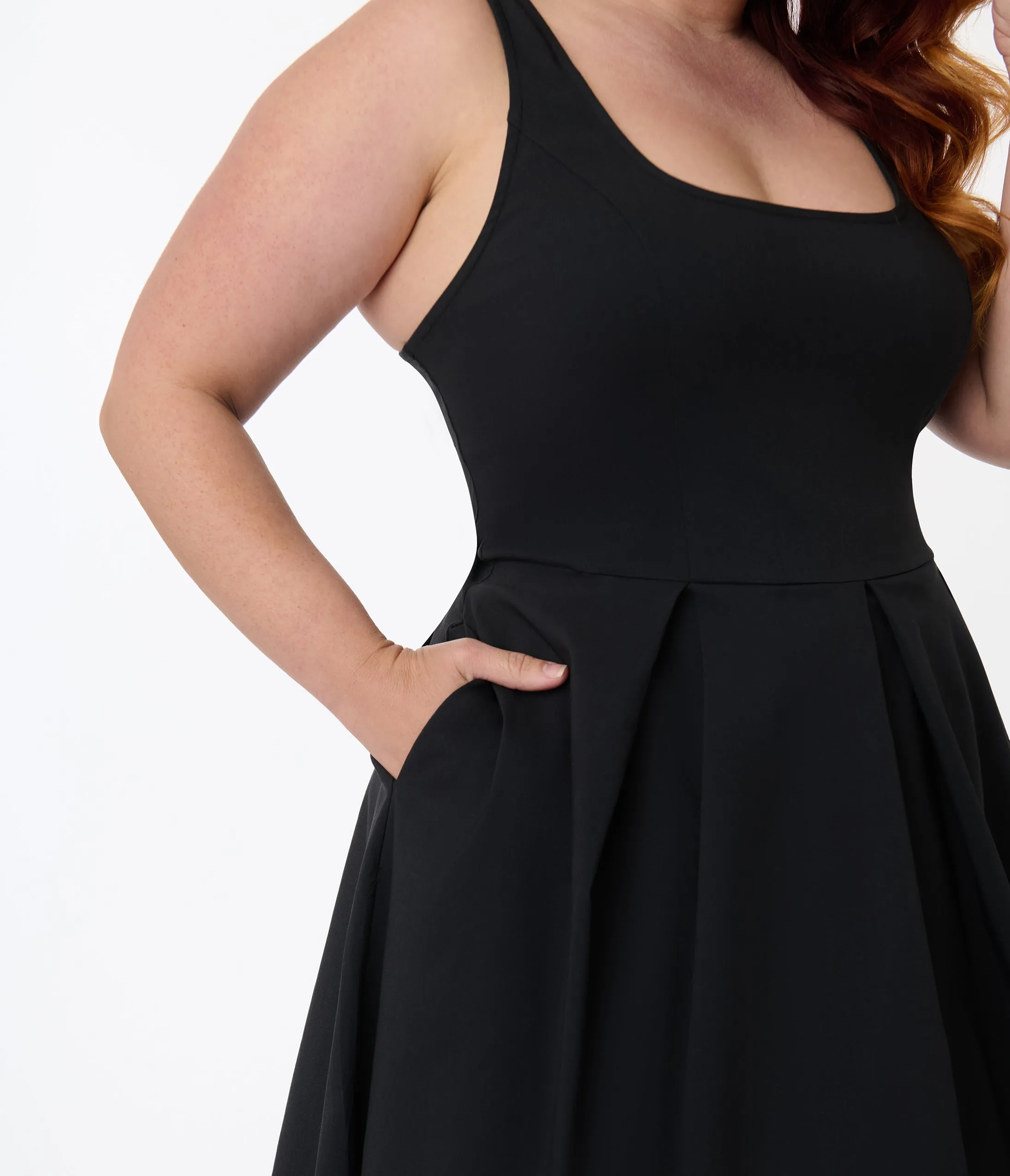 Unique Vintage Plus Size Black Square Neck Pleated Swing Dress sold by Unique Vintage product image thumbnail 2