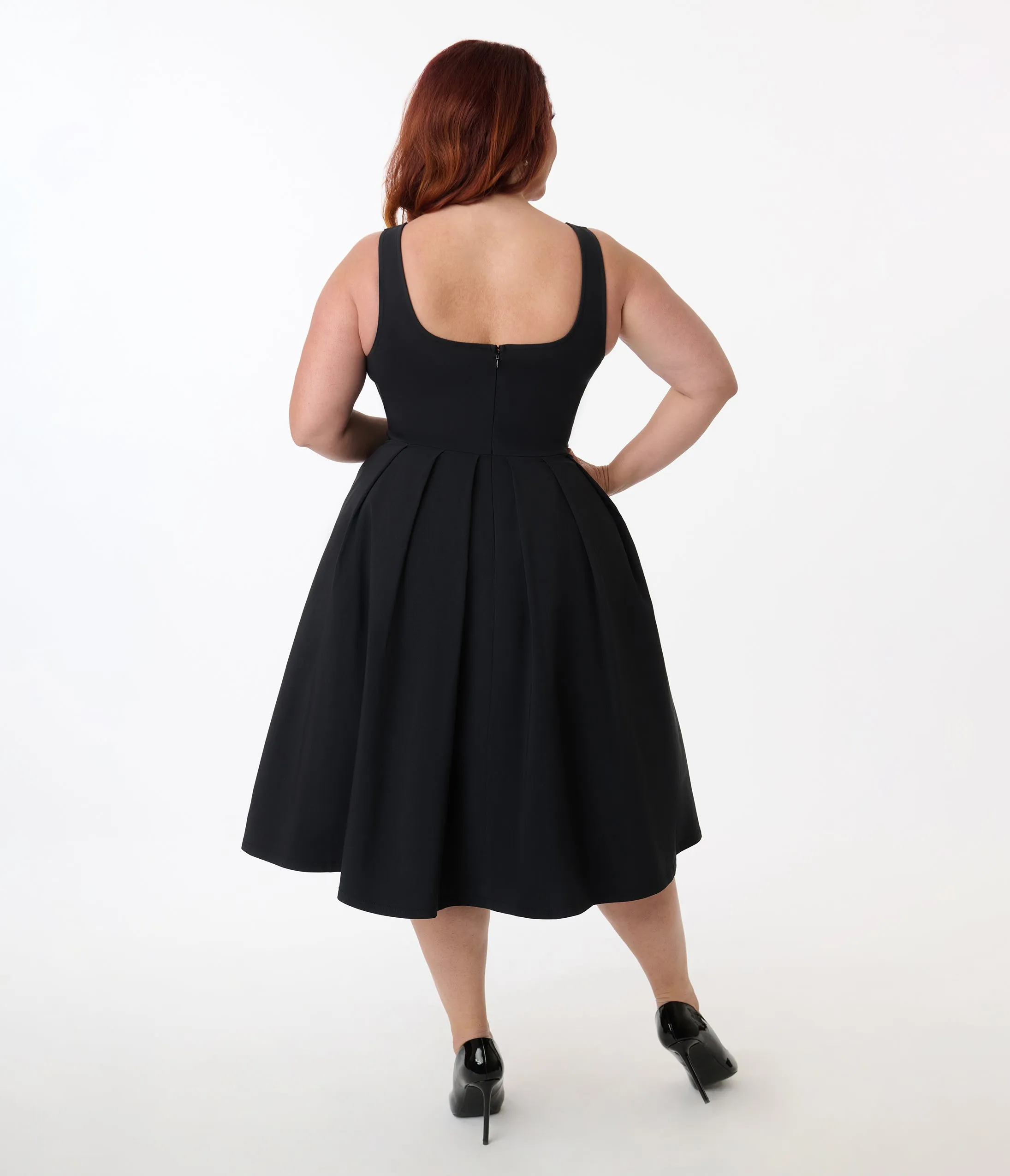 Unique Vintage Plus Size Black Square Neck Pleated Swing Dress sold by Unique Vintage product image thumbnail 3