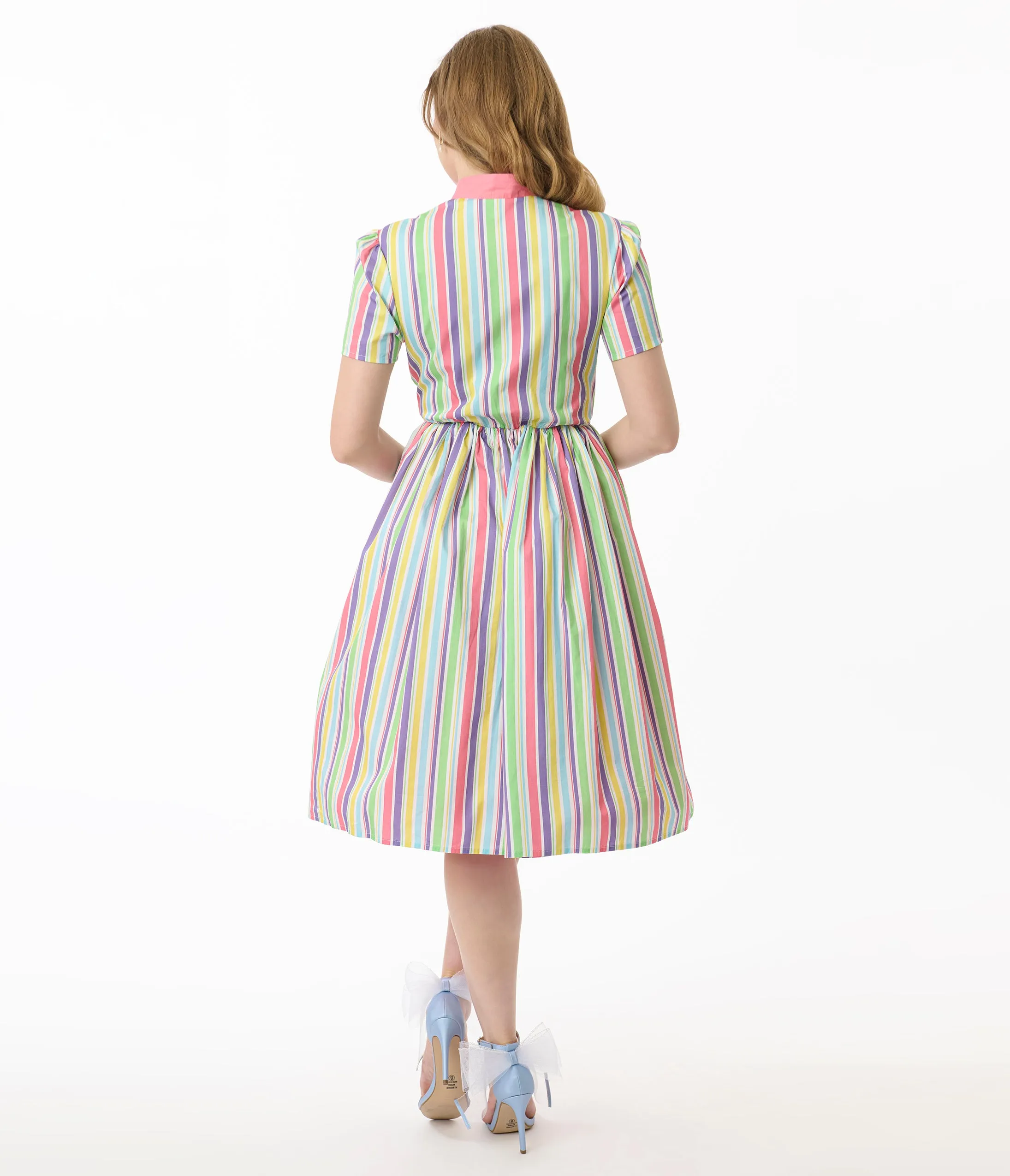 Unique Vintage Rainbow Pastel Stripe Dapper Dan Bow Swing Dress sold by Unique Vintage product image thumbnail 3