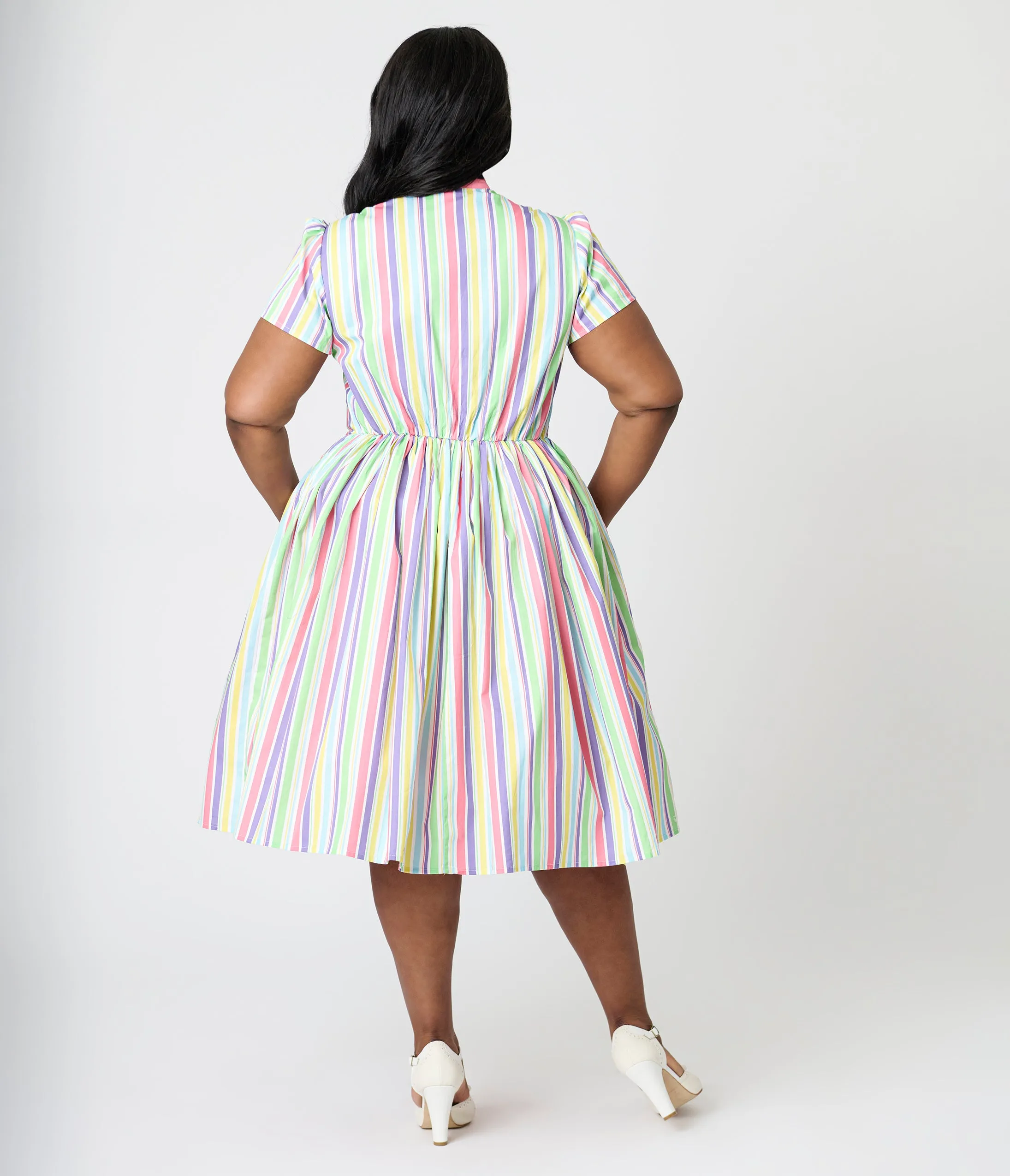 Unique Vintage Plus Size Rainbow Pastel Stripe Dapper Dan Bow Swing Dress sold by Unique Vintage product image thumbnail 4