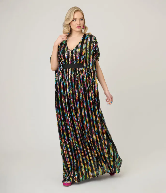 Unique Vintage Rainbow Sequin Stripe Burton Caftan Dress sold by Unique Vintage