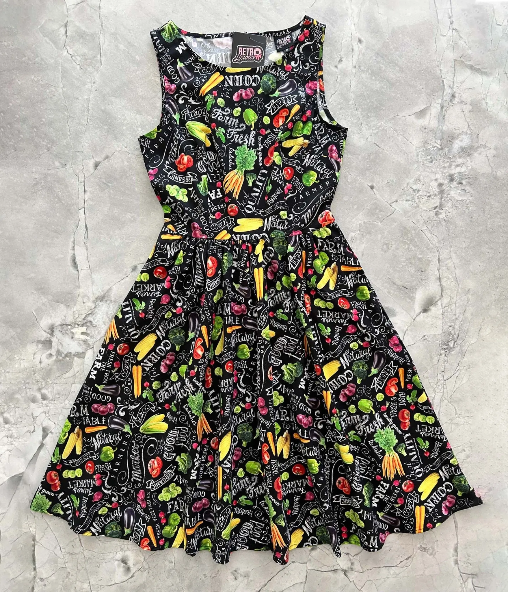 Retrolicious Farm Fresh Print Cotton Skater Dress sold by Unique Vintage