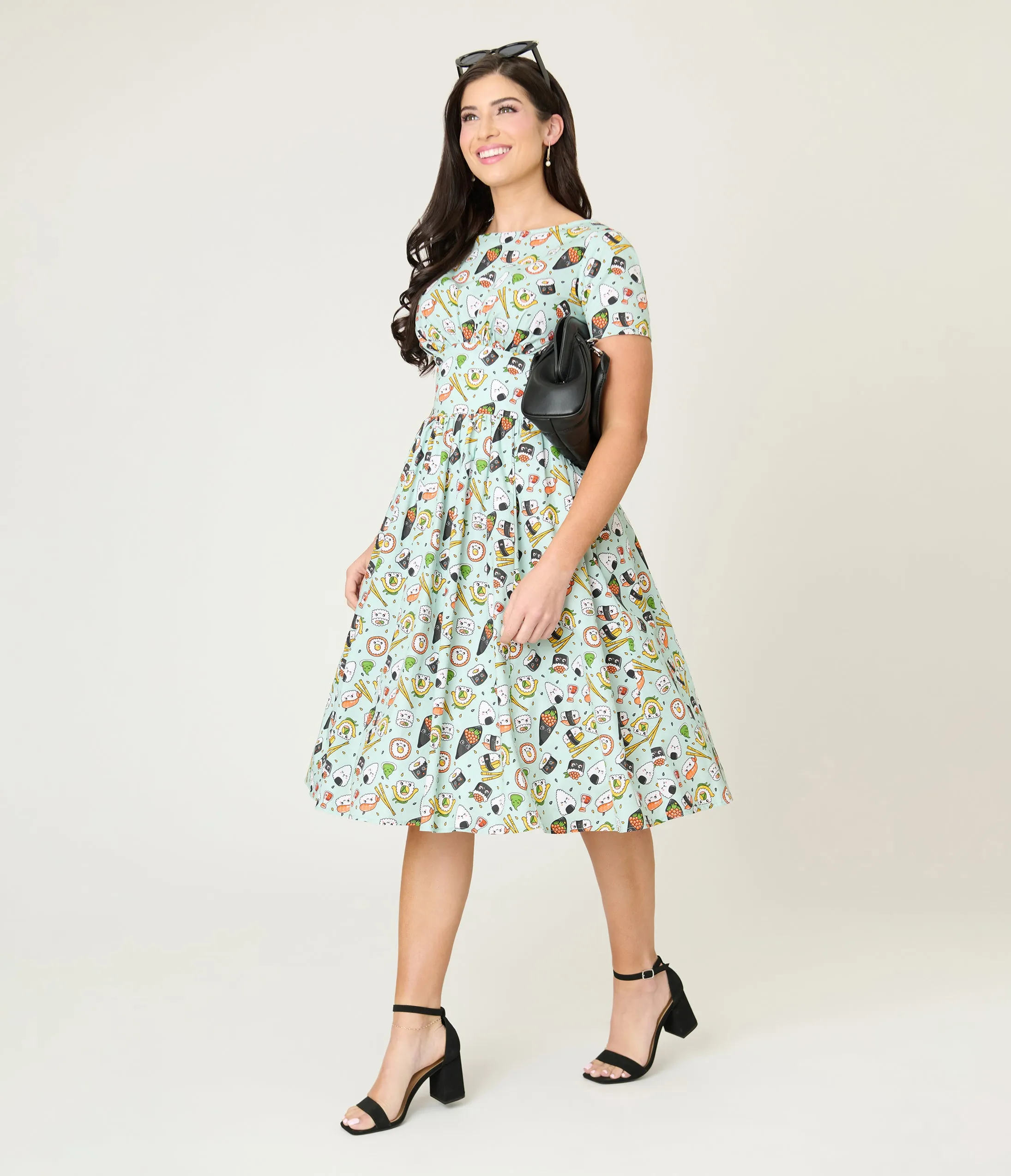 Unique Vintage Green Sushi Print Cotton Swing Dress sold by Unique Vintage product image thumbnail 3