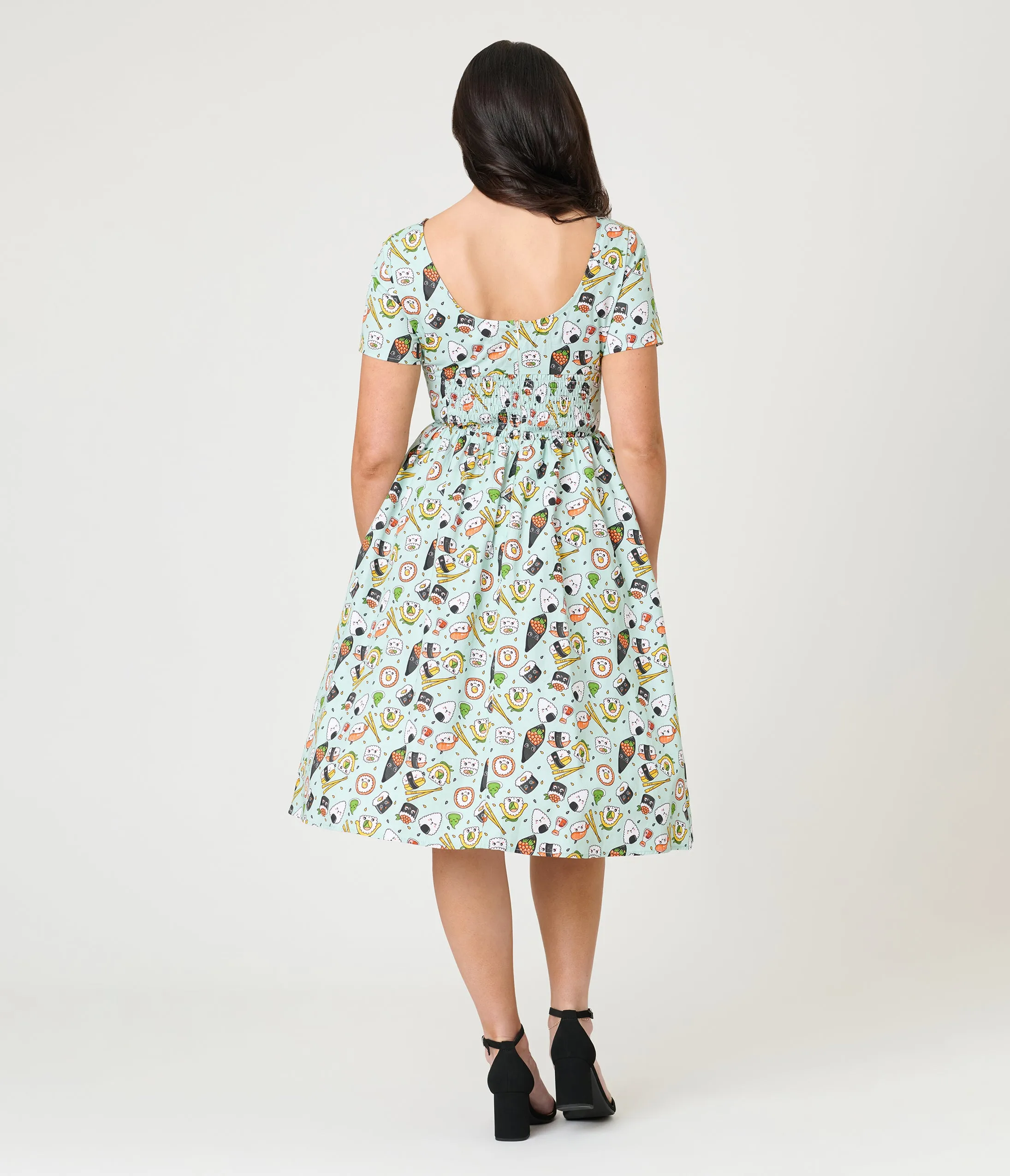 Unique Vintage Green Sushi Print Cotton Swing Dress sold by Unique Vintage product image thumbnail 2