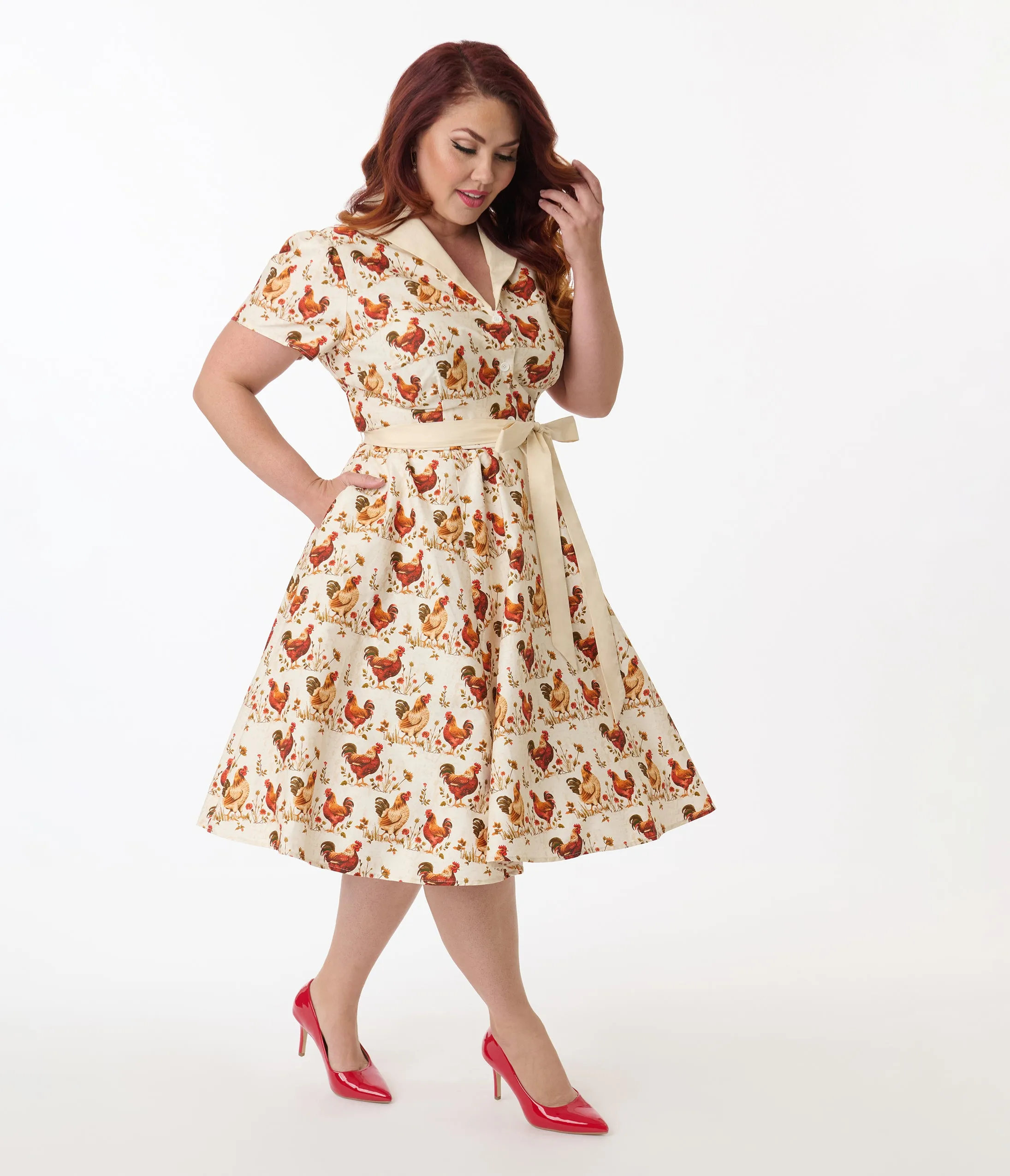 Unique Vintage Plus Size Rooster Print Cotton Shirt Dress sold by Unique Vintage product image thumbnail 4