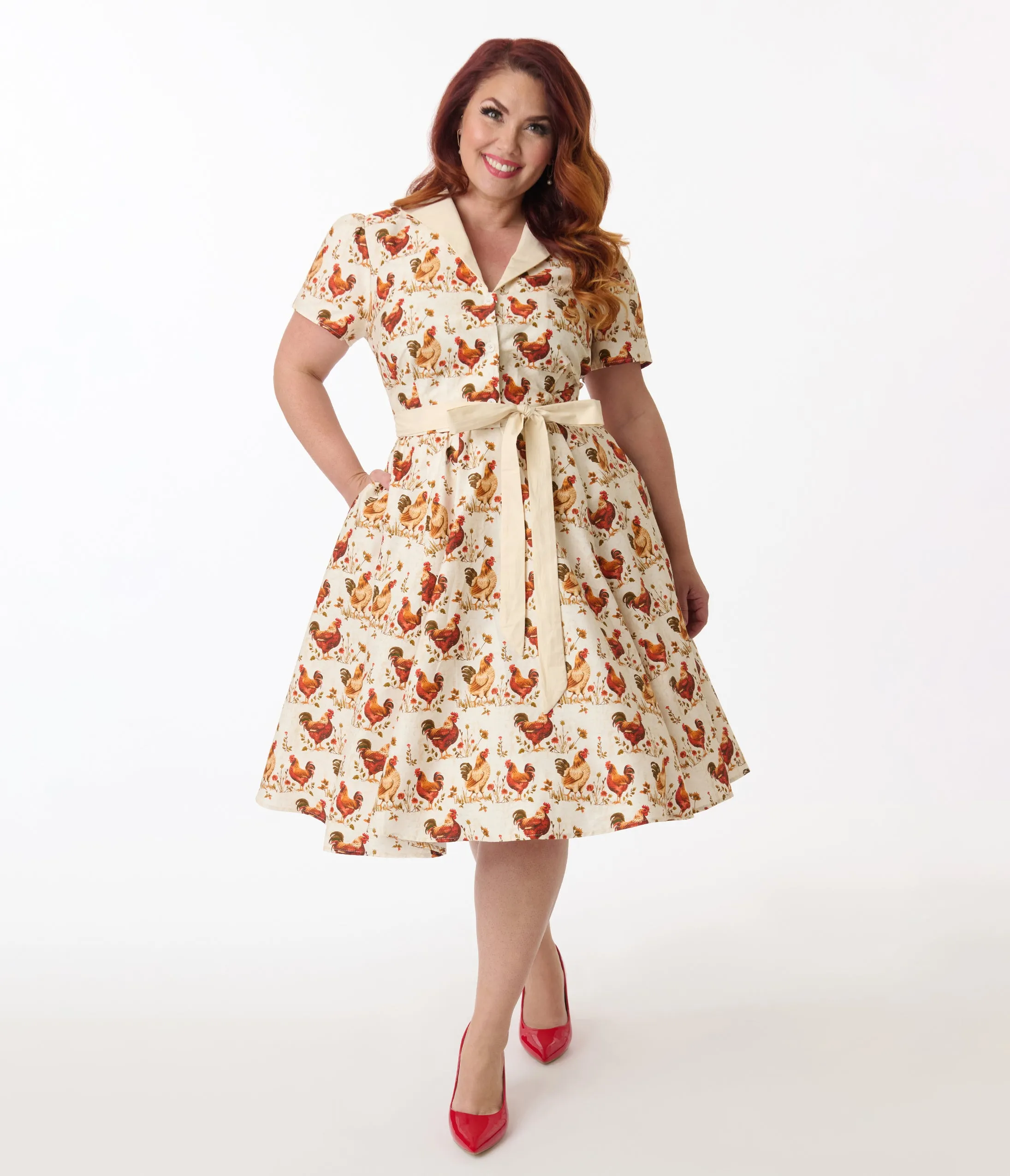 Unique Vintage Plus Size Rooster Print Cotton Shirt Dress sold by Unique Vintage