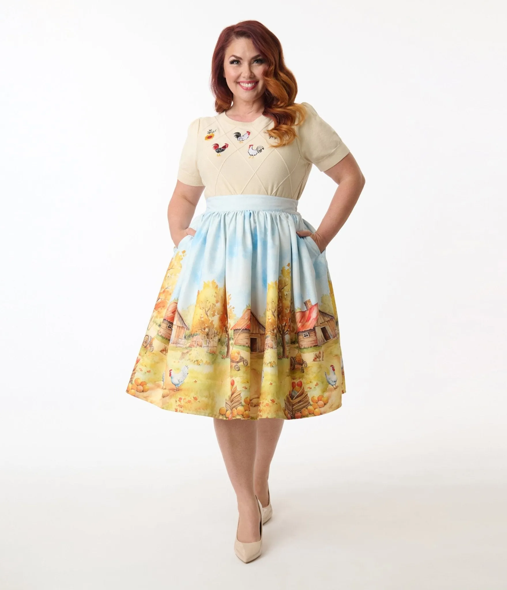 Unique Vintage Plus Size Farm Print Gellar Swing Skirt sold by Unique Vintage