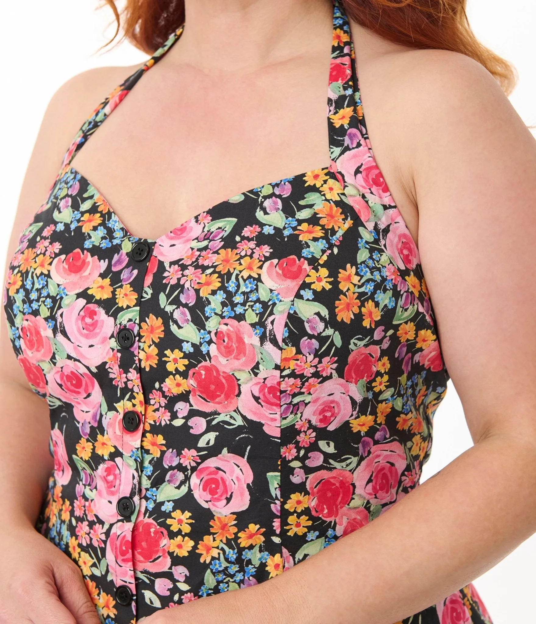 Smak Parlour Plus Size Painted Roses Sweetheart Halter Flare Dress sold by Unique Vintage product image thumbnail 2