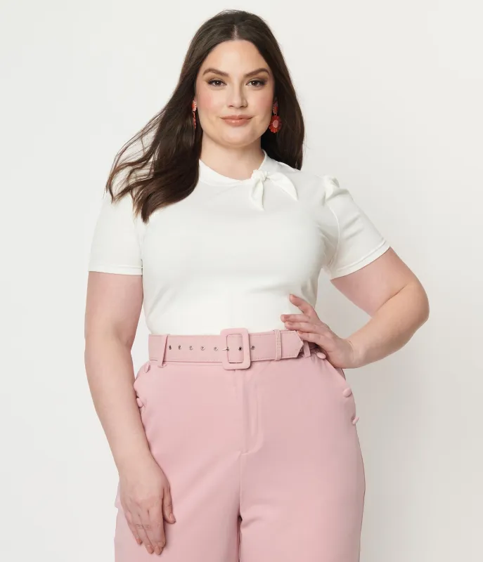 Unique Vintage Plus Size White Bow Sweetie Knit Top sold by Unique Vintage