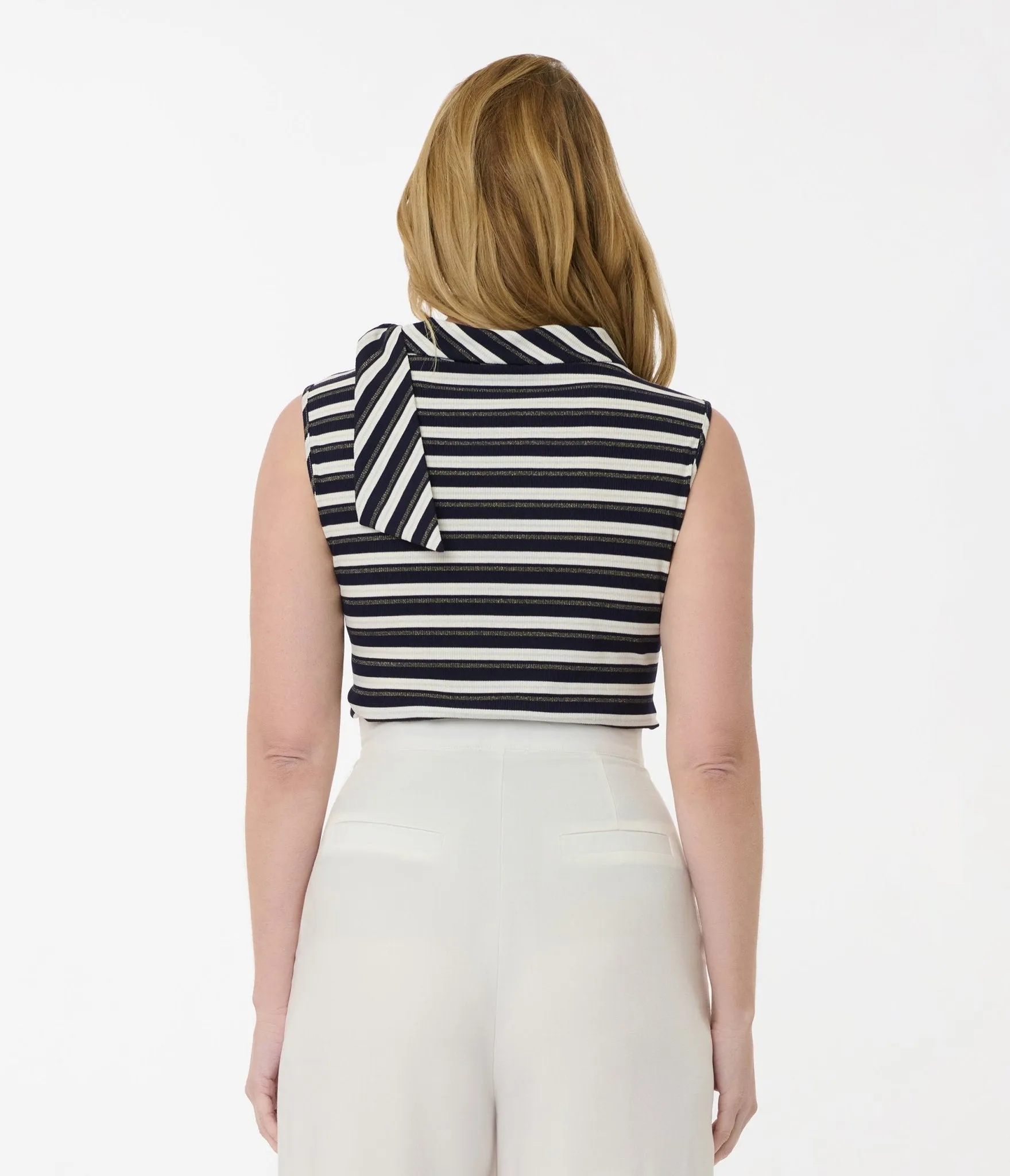 Smak Parlour Navy & Silver Stripe Cowl Neck Tie Blouse sold by Unique Vintage product image thumbnail 3