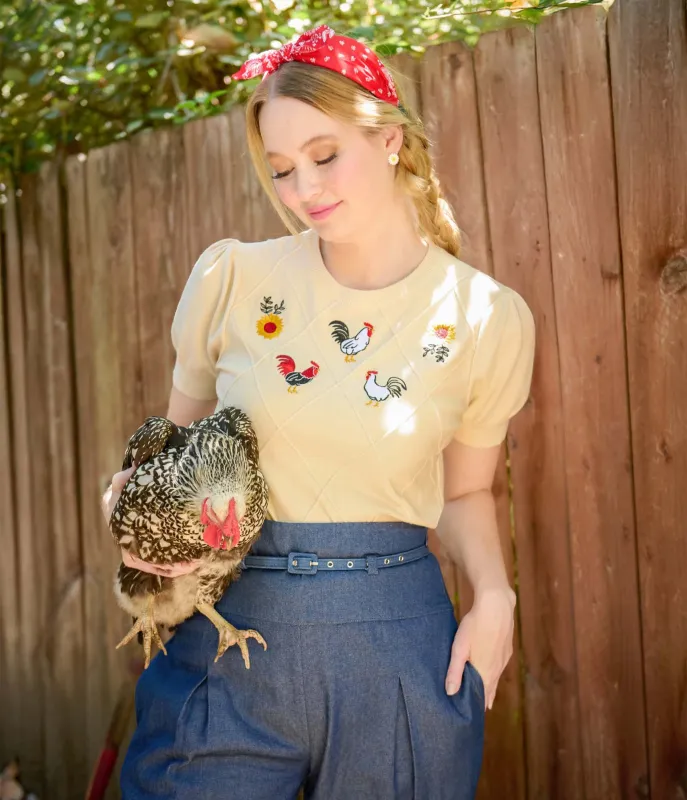 Unique Vintage Cream Chicken Embroidered Sweater sold by Unique Vintage