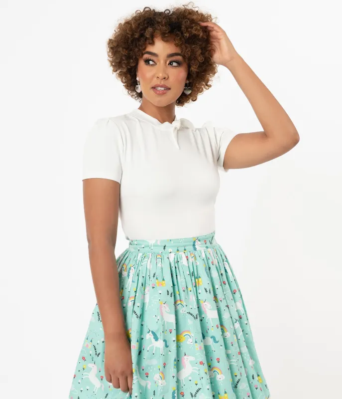 Unique Vintage 1950s White Bow Sweetie Knit Top sold by Unique Vintage