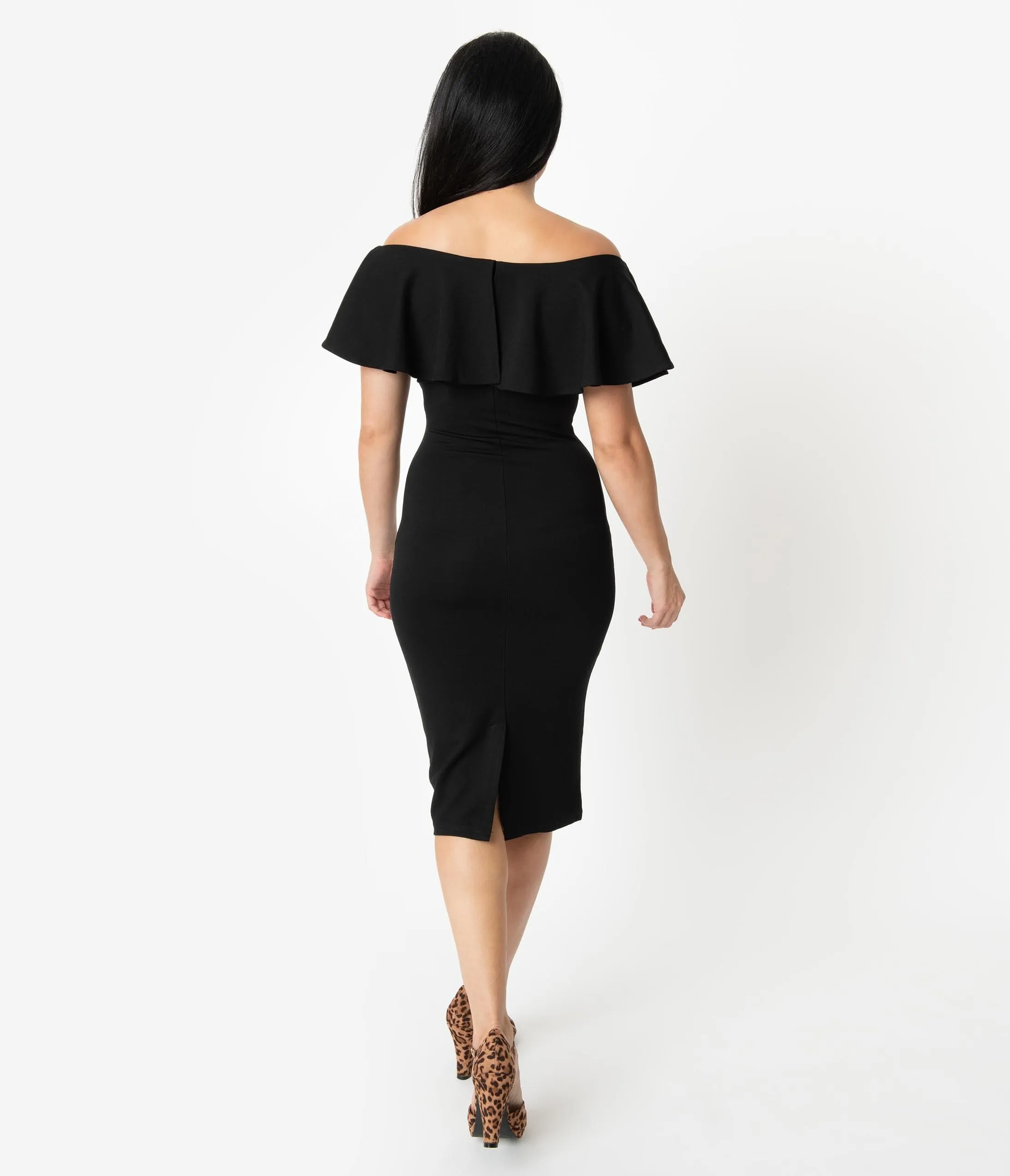 Unique Vintage Black Knit Ruffle Sophia Wiggle Dress sold by Unique Vintage product image thumbnail 2
