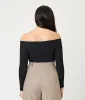 Black Ribbed Off Shoulder Top sold by Unique Vintage