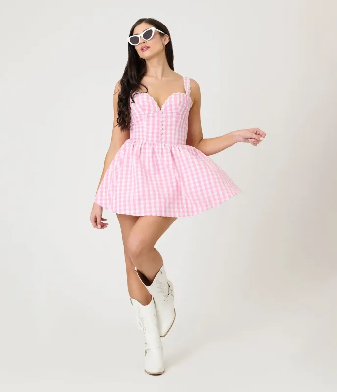 Pink Gingham Sweetheart Mini Dress sold by Unique Vintage