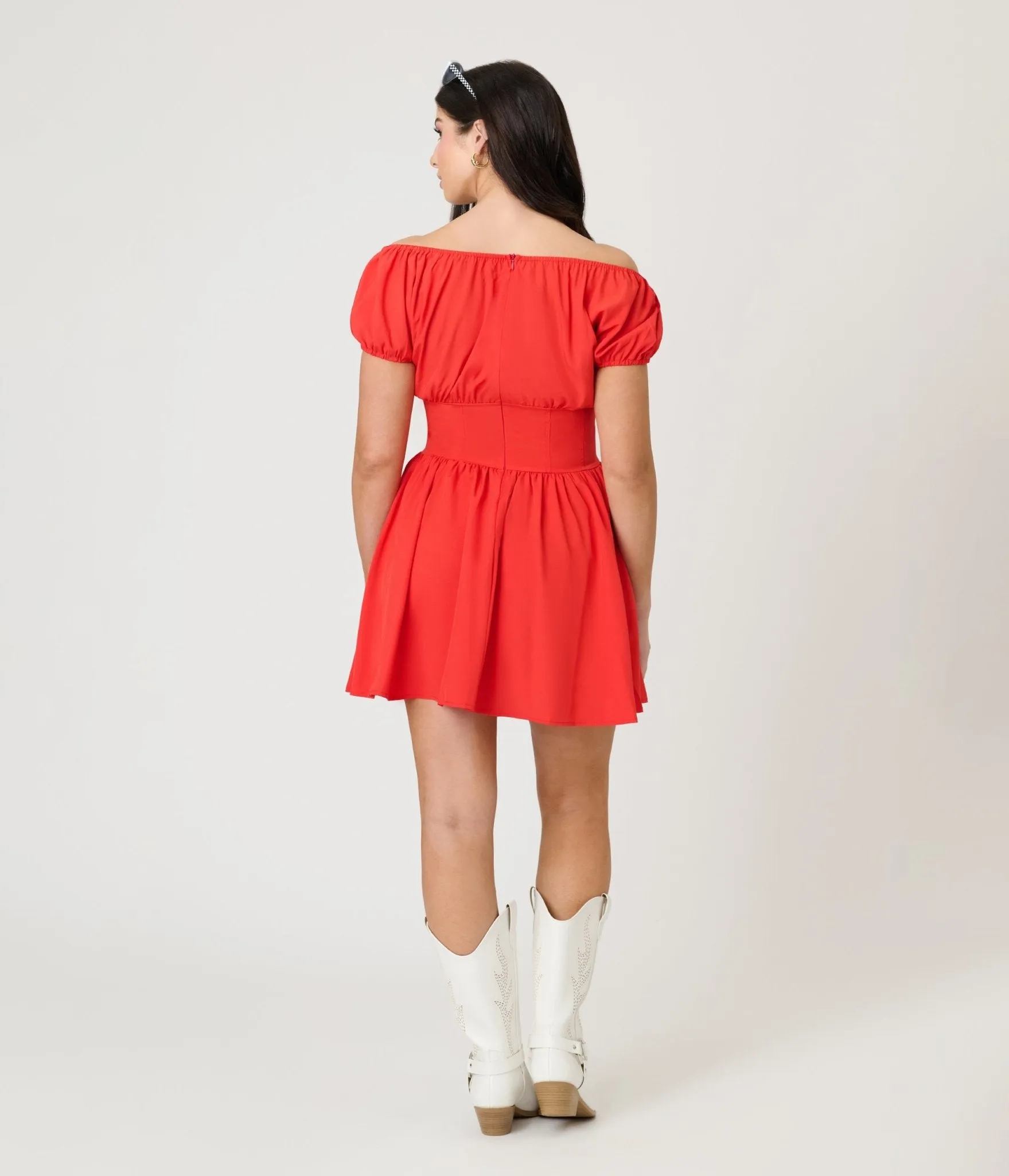 Red Off The Shoulder Mini Dress sold by Unique Vintage product image thumbnail 2