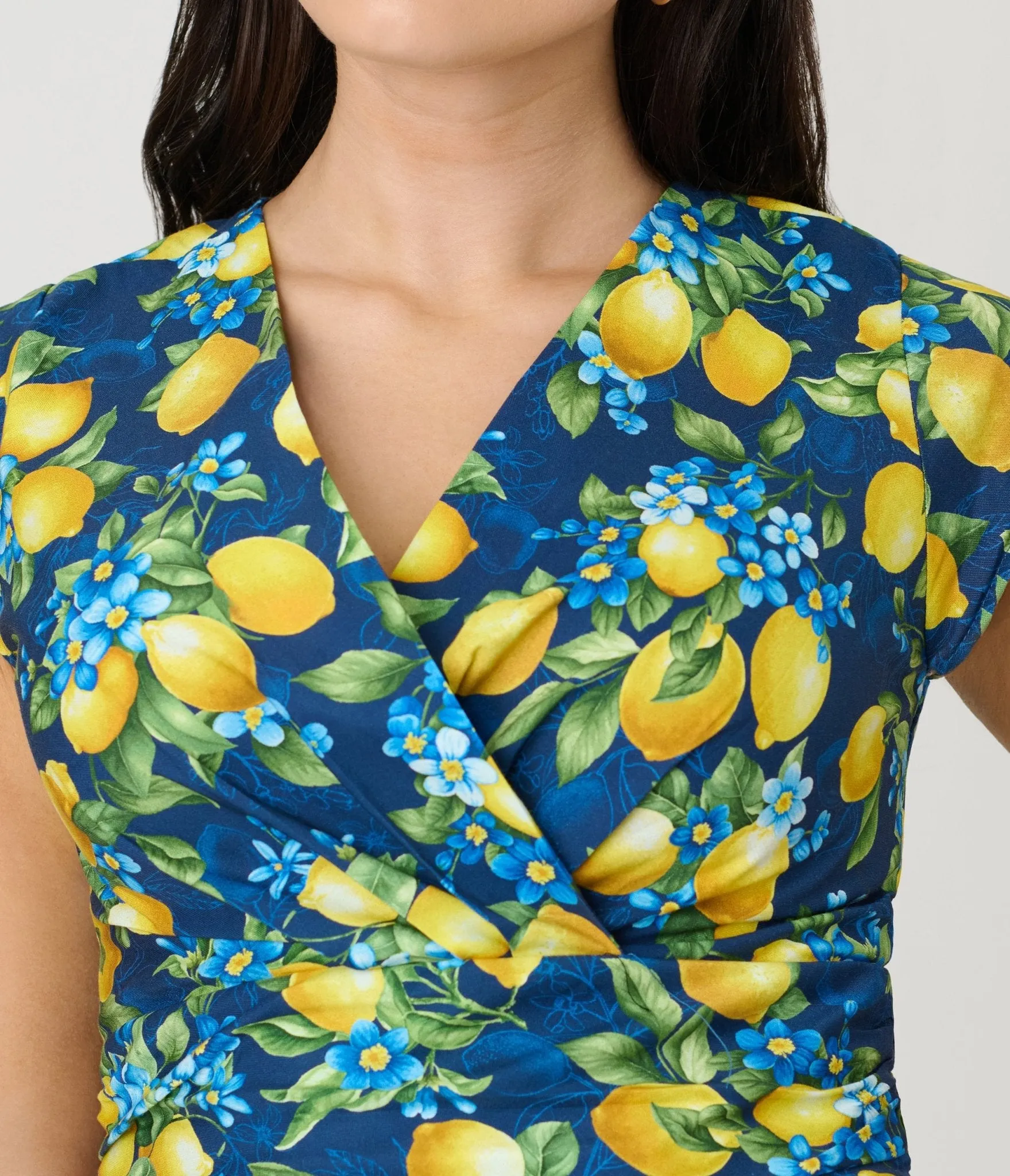 Retrolicious Blue & Lemon Print Cotton Swing Dress sold by Unique Vintage product image thumbnail 5