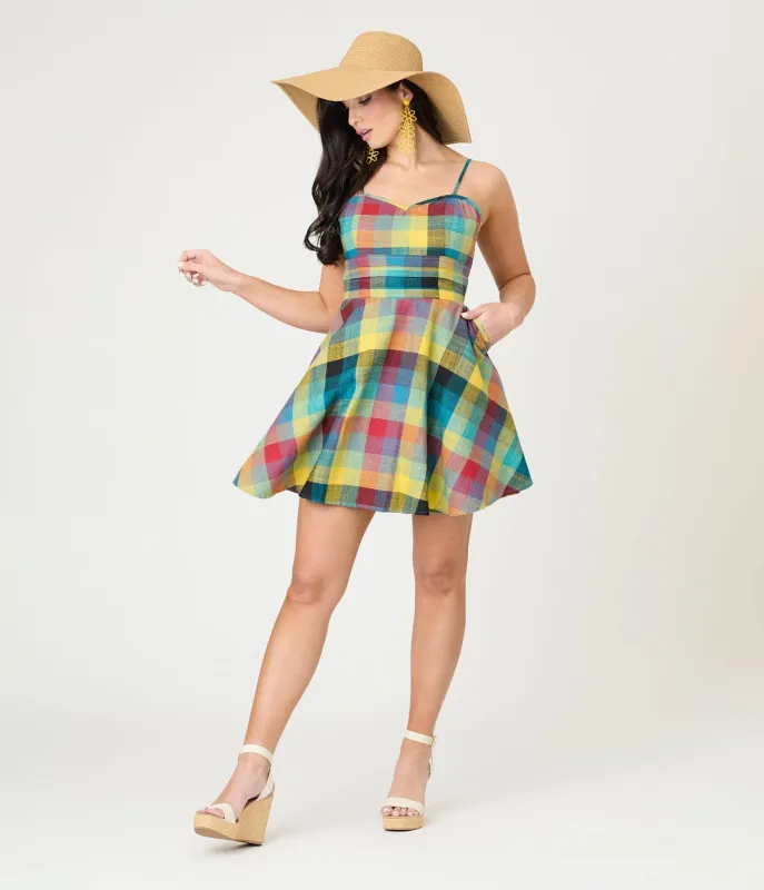 Unique Vintage Multicolor Plaid Cotton Flare Dress sold by Unique Vintage