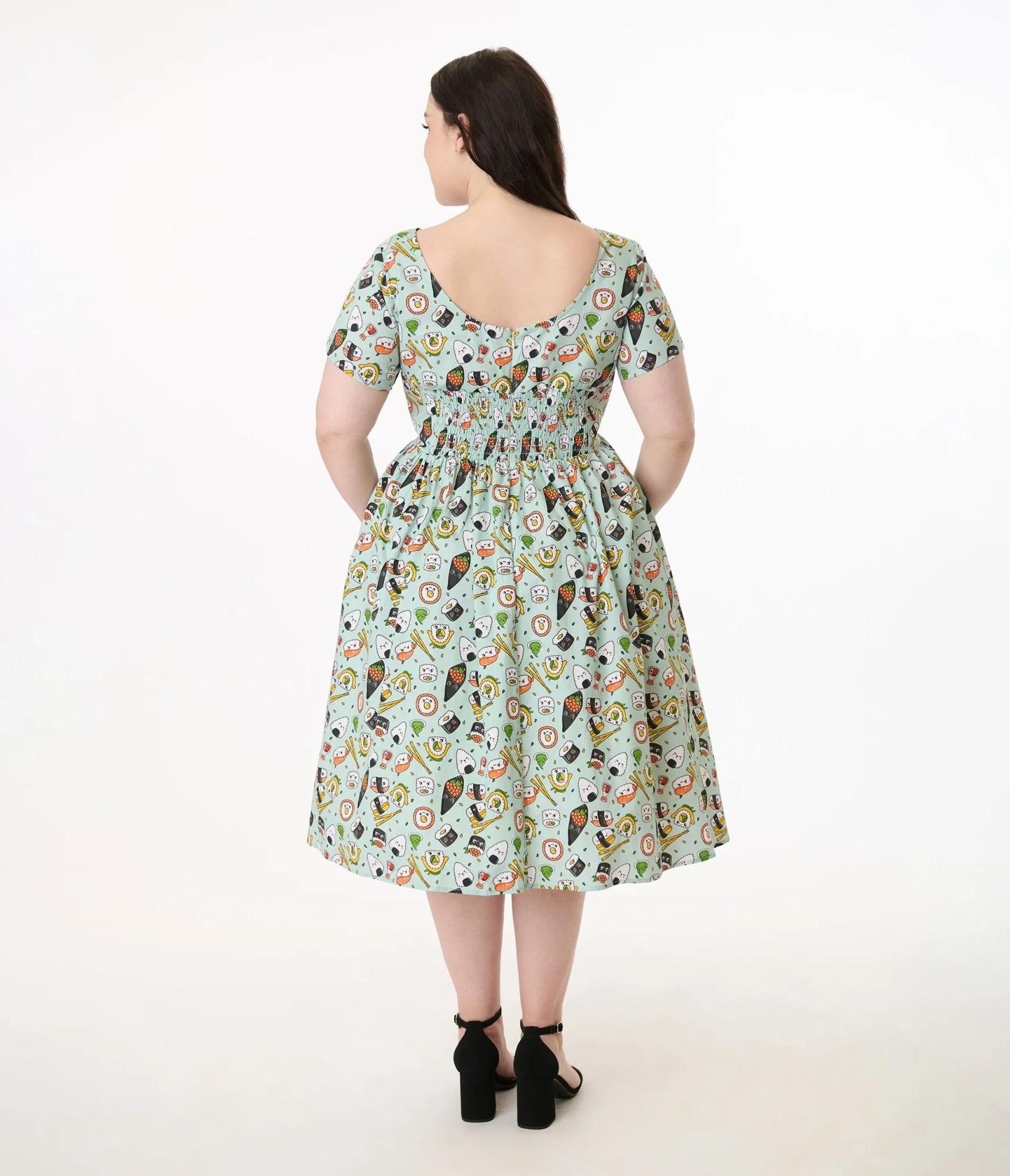 Unique Vintage Plus Size Green Sushi Print Cotton Swing Dress sold by Unique Vintage product image thumbnail 2
