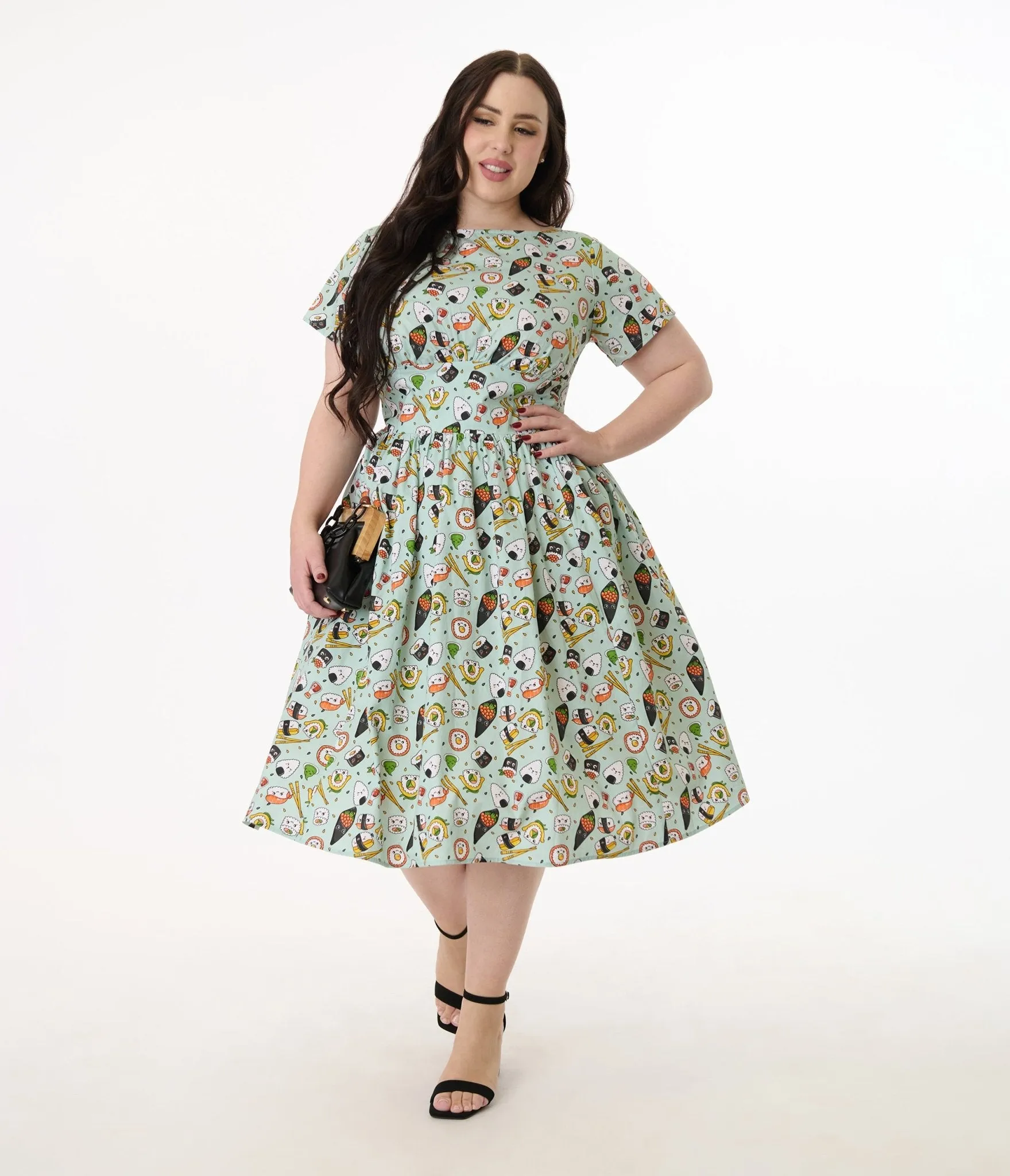 Unique Vintage Plus Size Green Sushi Print Cotton Swing Dress sold by Unique Vintage product image thumbnail 3