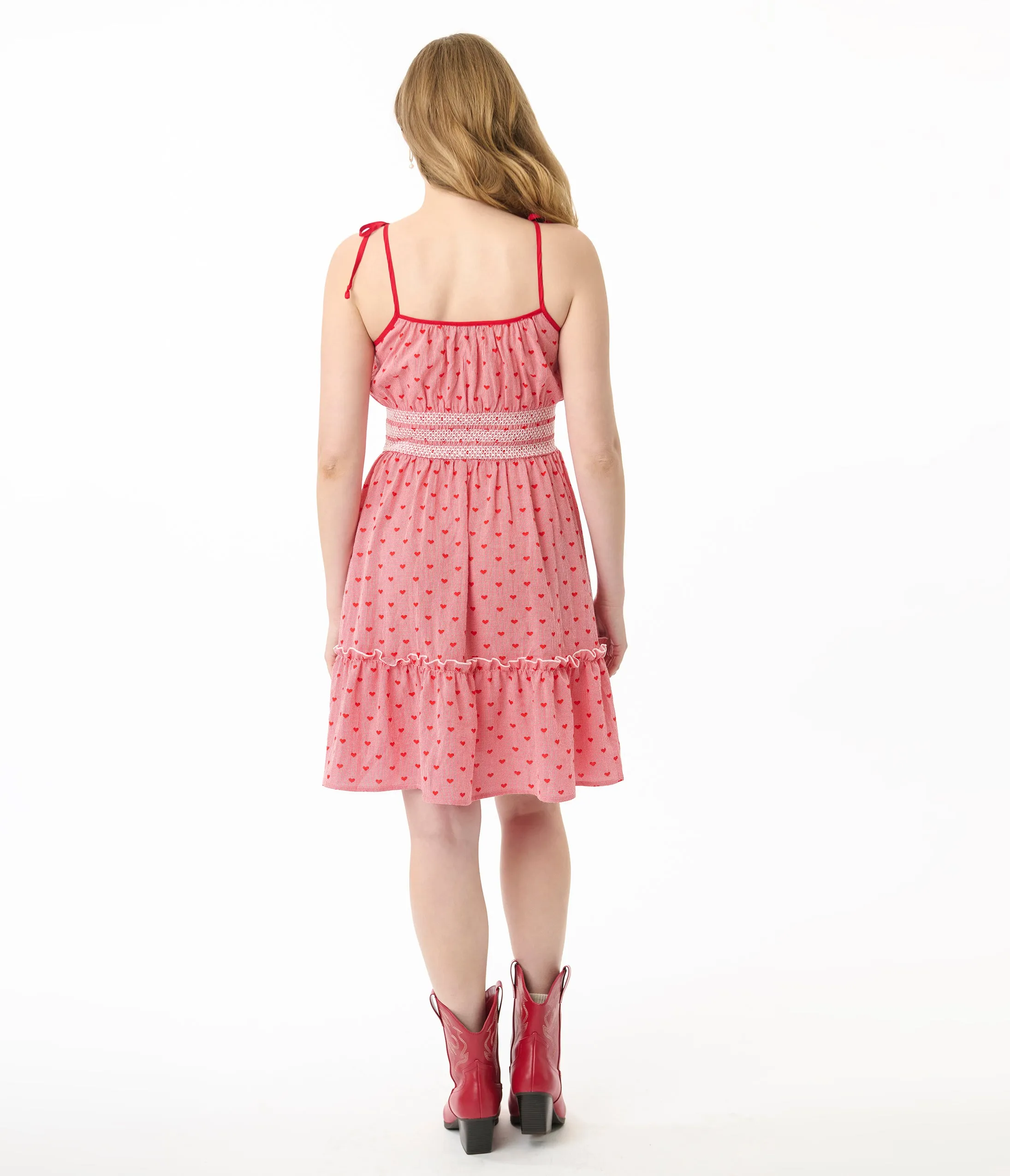 Smak Parlour Red Gingham Hearts Tiered Cotton Flare Dress sold by Unique Vintage product image thumbnail 4