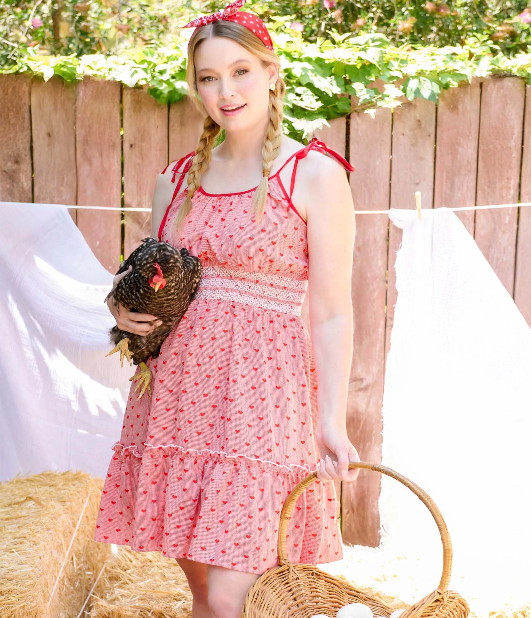 Smak Parlour Red Gingham Hearts Tiered Cotton Flare Dress sold by Unique Vintage