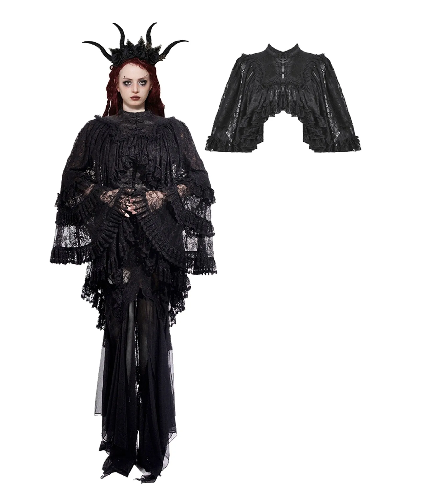 Black Elegant Gothic Vintage Lace Cape sold by Unique Vintage product image thumbnail 3