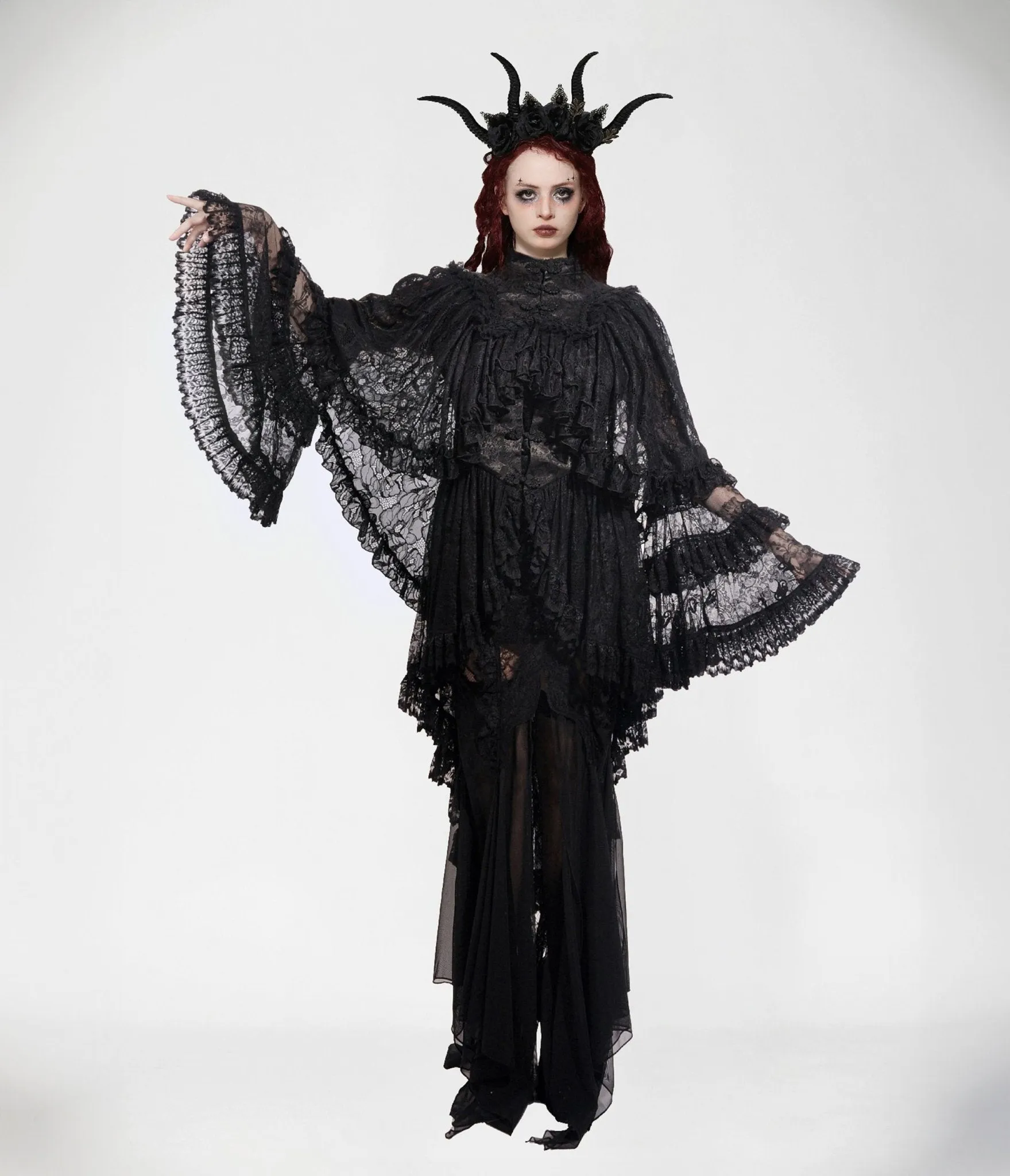 Black Elegant Gothic Vintage Lace Cape sold by Unique Vintage