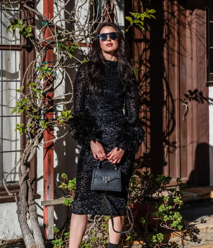 Jennafer Grace Black Leopard Of The Night Pencil Dress sold by Unique Vintage