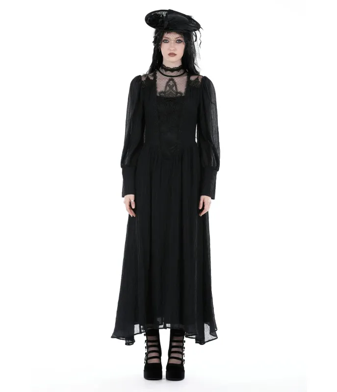 Black Gothic Hollow Maxi Dress sold by Unique Vintage