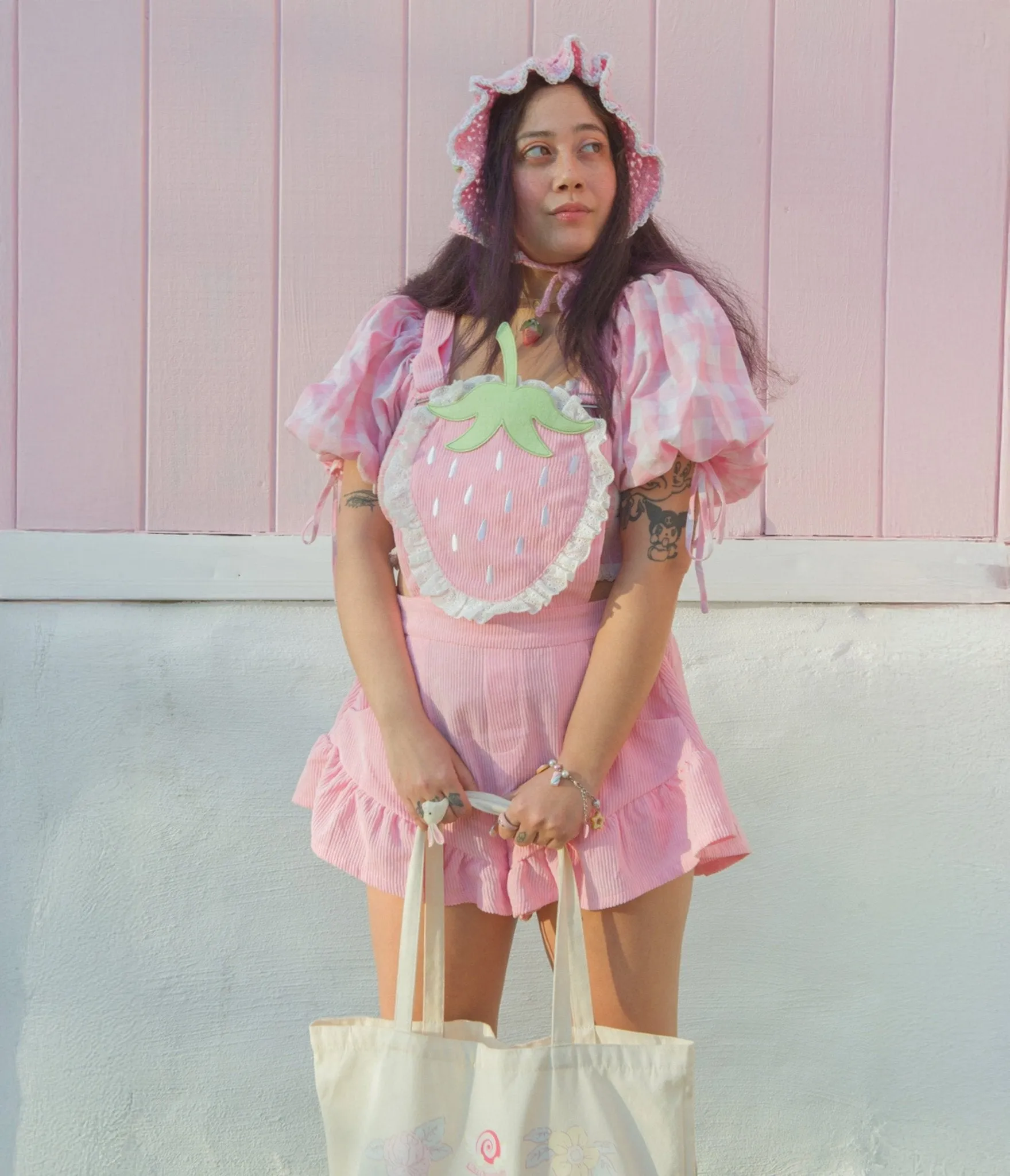 Miss Candyholic Pink Strawberry Romper sold by Unique Vintage