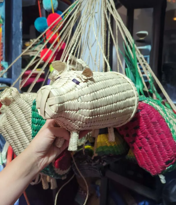 Straw Piggy Shoulder Bag sold by Unique Vintage