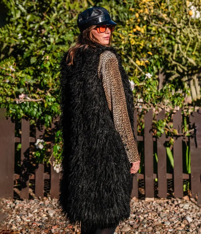 Jennafer Grace Black Genghis Faux Fur Vest sold by Unique Vintage