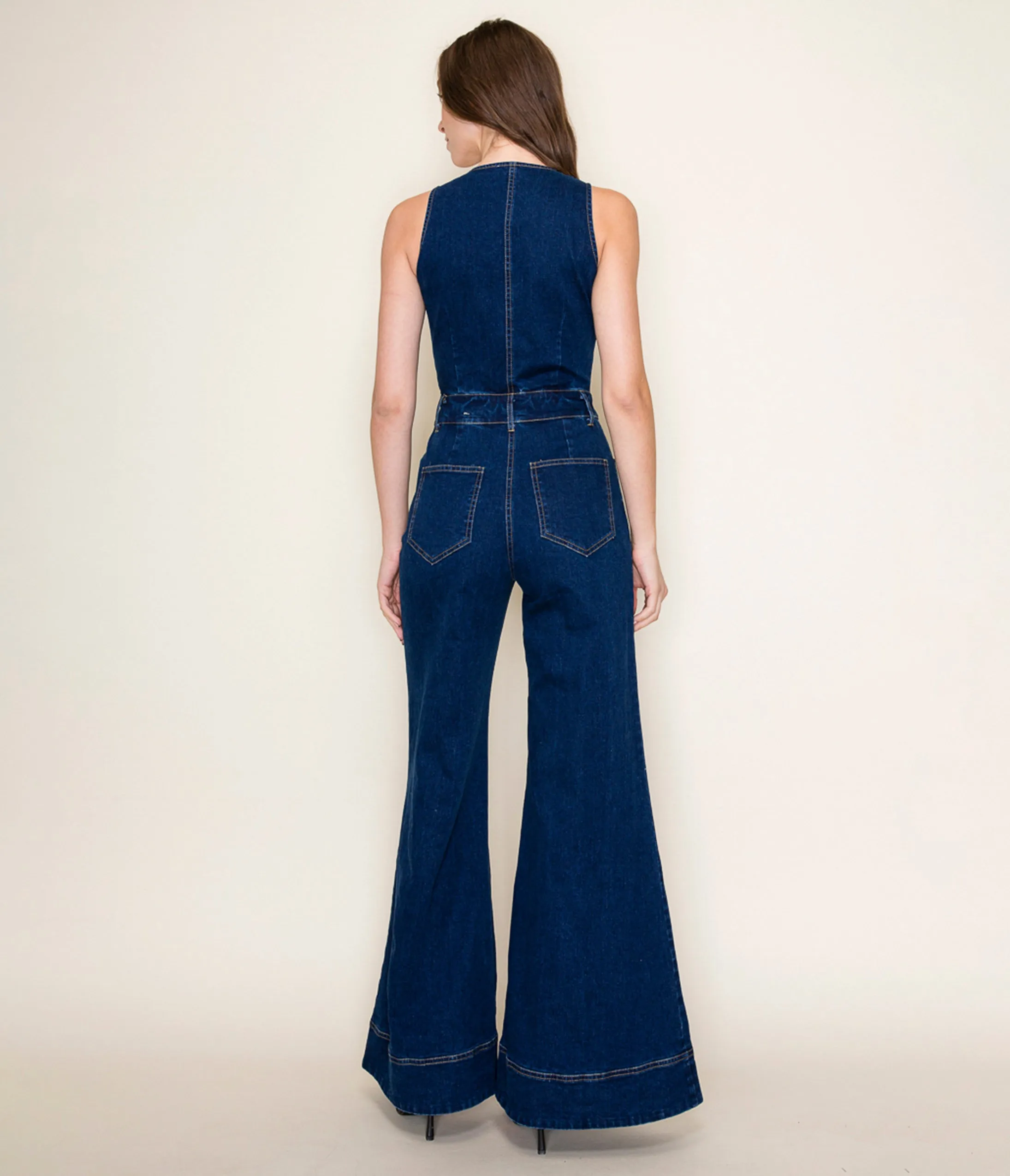 Dark Denim Wide Leg Jumpsuit sold by Unique Vintage product image thumbnail 2