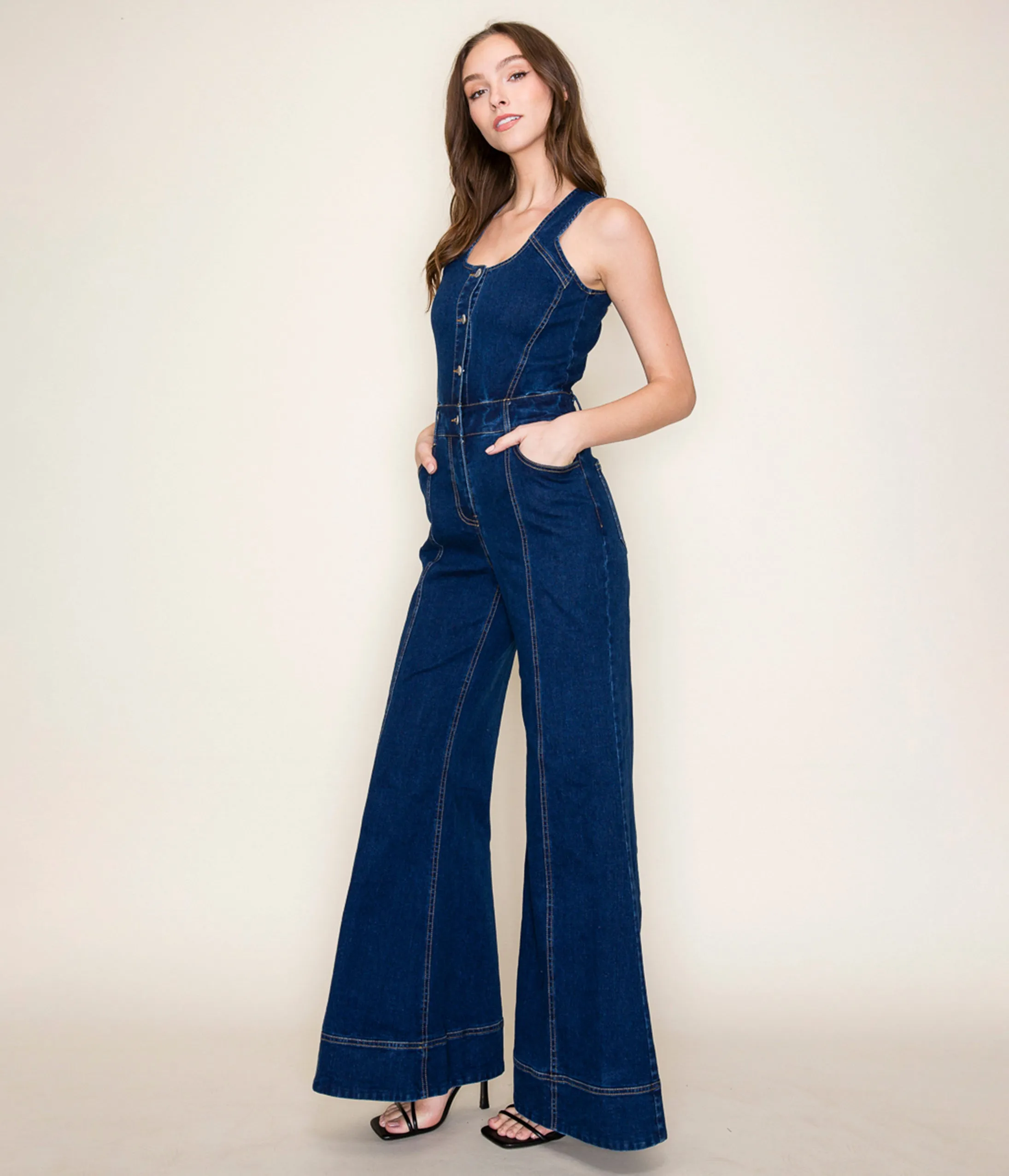 Dark Denim Wide Leg Jumpsuit sold by Unique Vintage product image thumbnail 3
