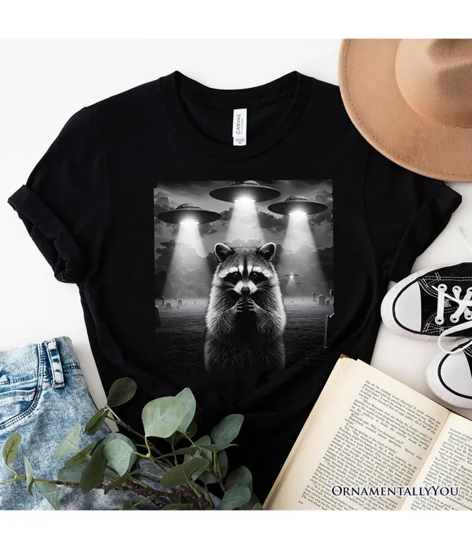 Black Raccoon UFO Unisex Graphic Tee sold by Unique Vintage