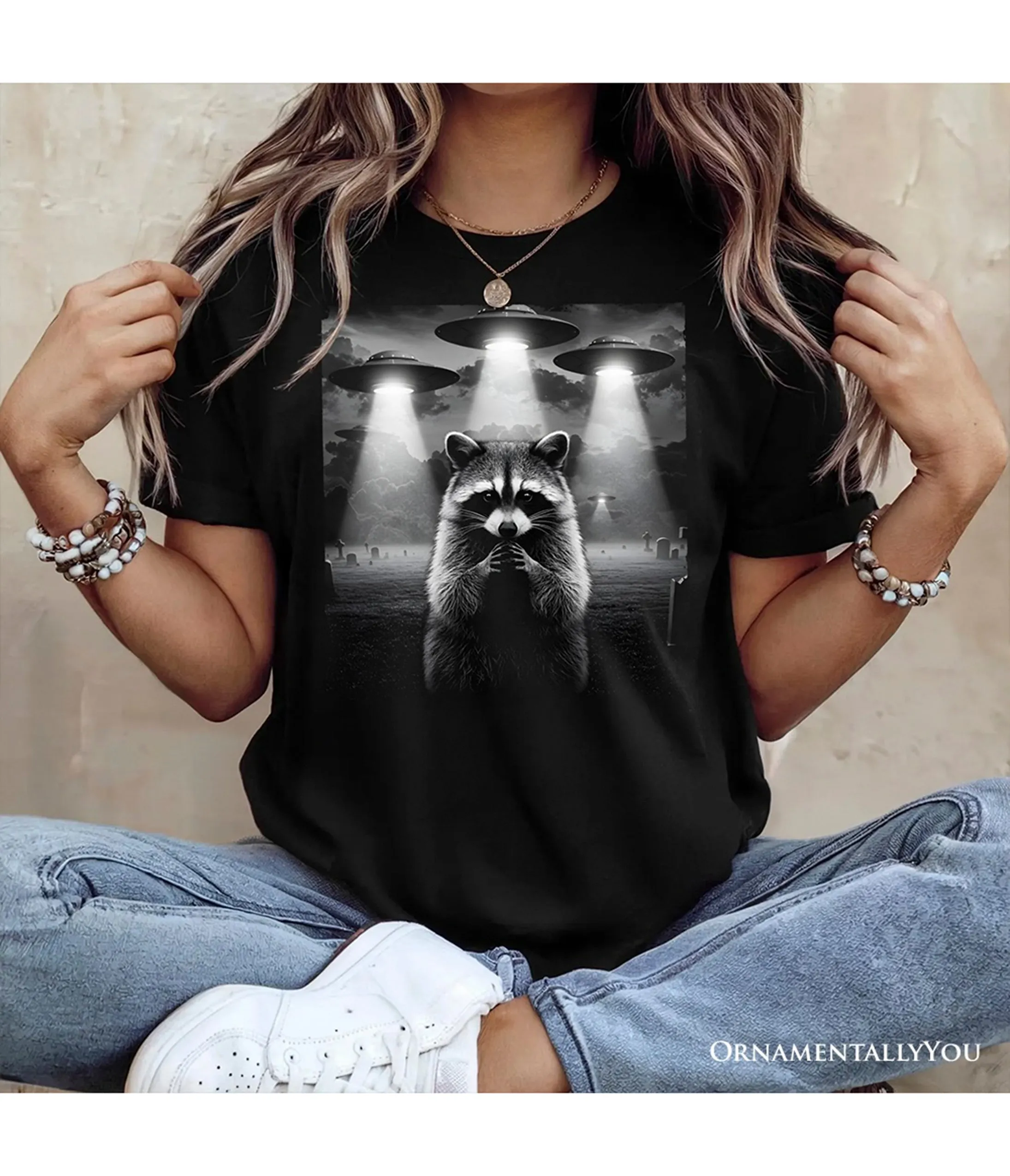 Black Raccoon UFO Unisex Graphic Tee sold by Unique Vintage product image thumbnail 2