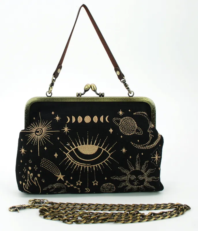 Black & Gold Celestial Handbag sold by Unique Vintage