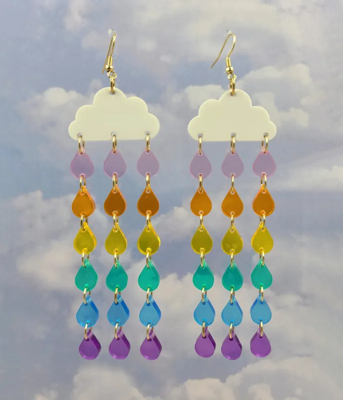 Raining Rainbow Cloud Earrings sold by Unique Vintage