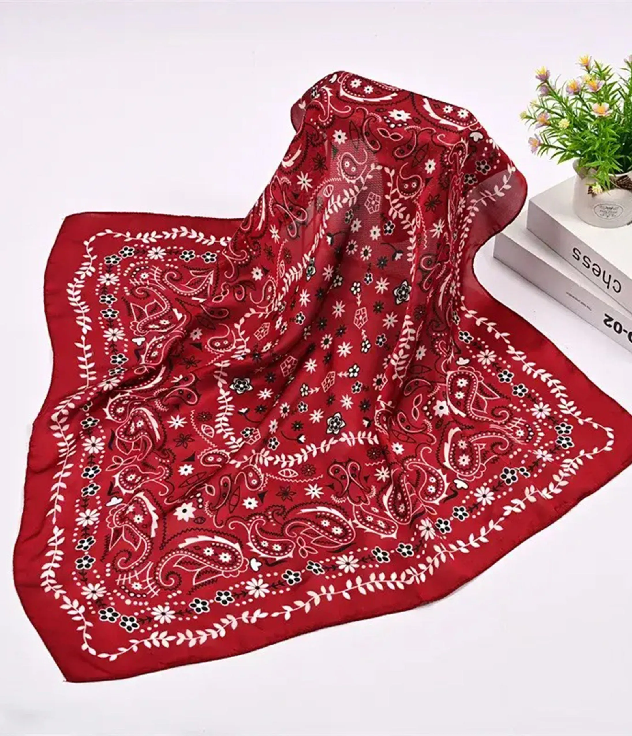 Red Western Silk Bandana sold by Unique Vintage